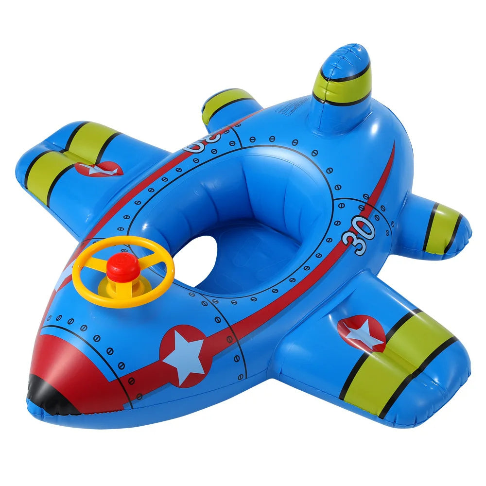 Baby Swimming Circle Airplane Float Pool Swimming Ring Inflatable Circle Child Seat With Steering Wheel Horn Summer Beach Toys