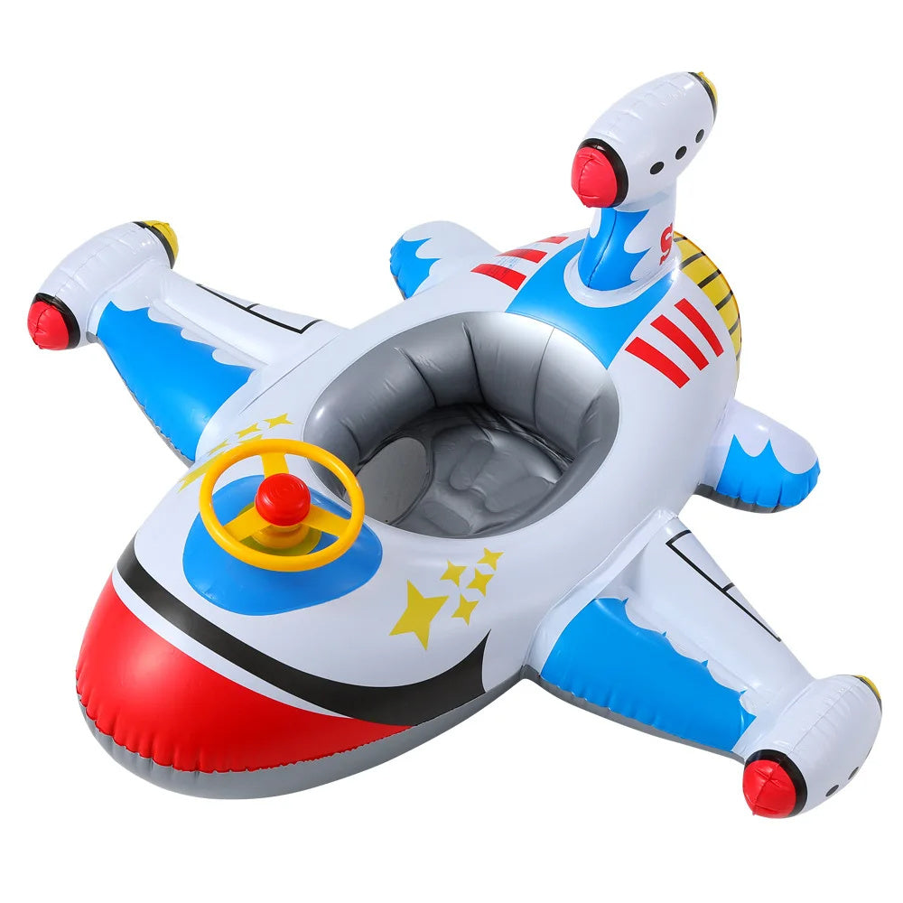 Baby Swimming Circle Airplane Float Pool Swimming Ring Inflatable Circle Child Seat With Steering Wheel Horn Summer Beach Toys