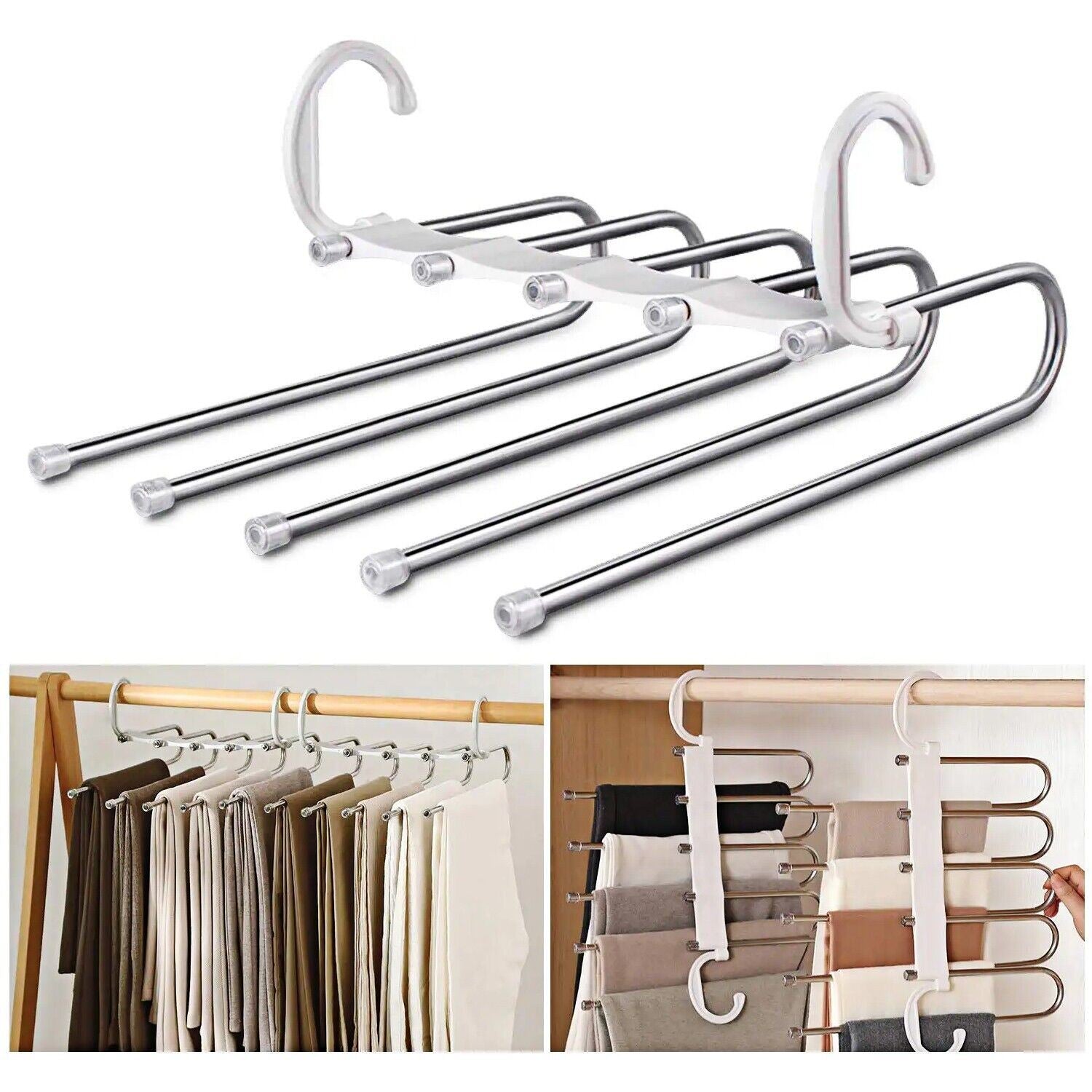 Wonder Metal Magic Hanger Pants Clothes Rack Hooks Space Saver Closet Organizers