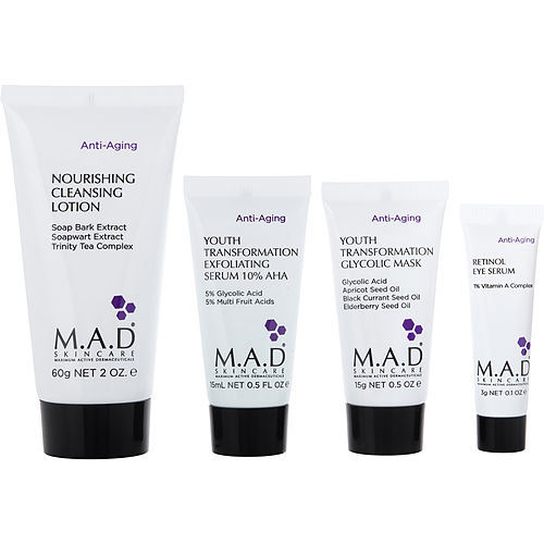 M.A.D. Skincare by M.A.D. Skincare Discover Anti-Aging: Cleansing Lotion 60ml + Exfoliating Serum 14.7g + Glycolic Mask 14.7g + Retinol Eye Serum 7.3g --4pcs
