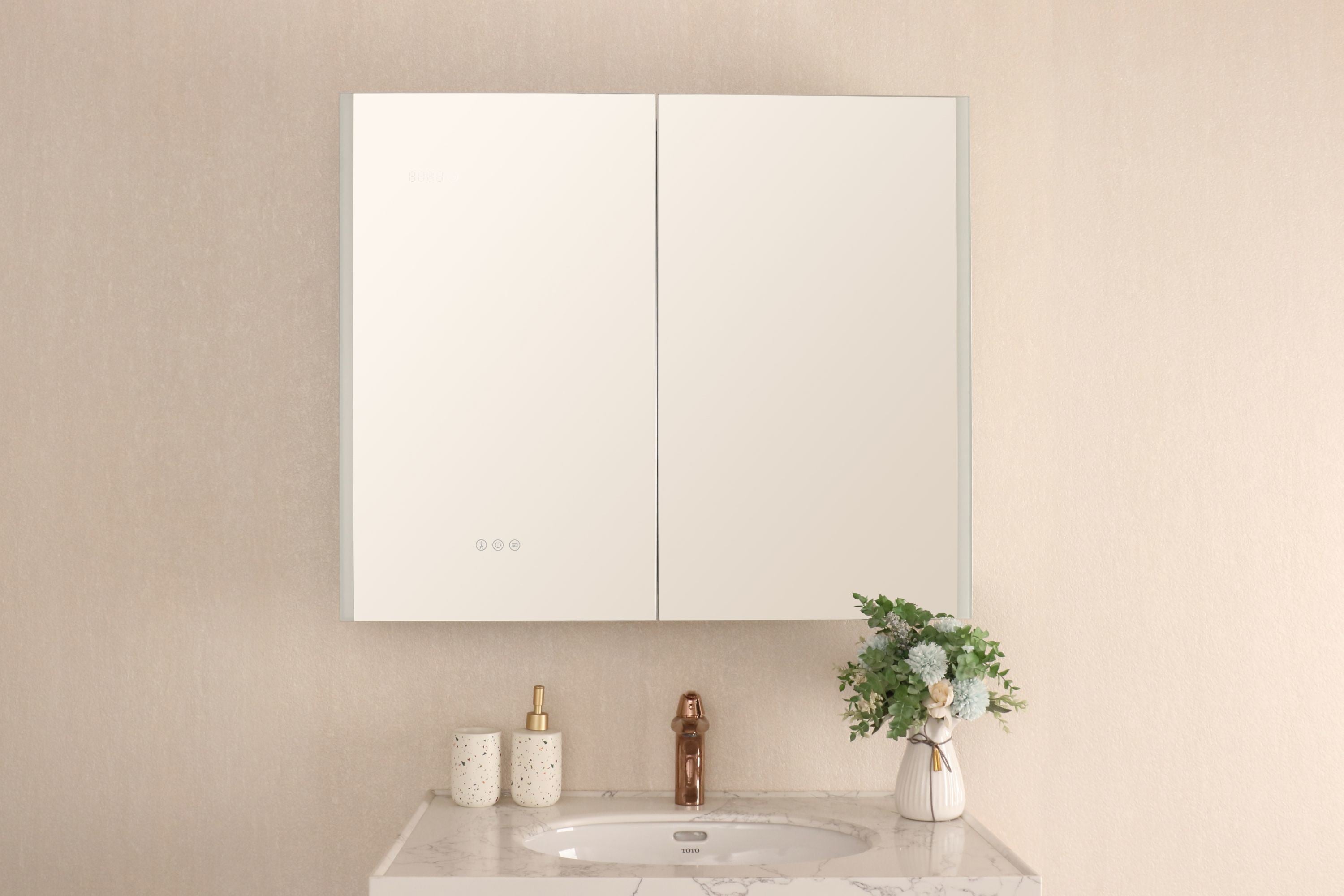 36 X 30 inch mirror Cabinet, Wall Mounted LED Bathroom Cabinet with Lights, Waterproof, 3000K~6000K, Double Door, Touch Switch, Storage Shelves