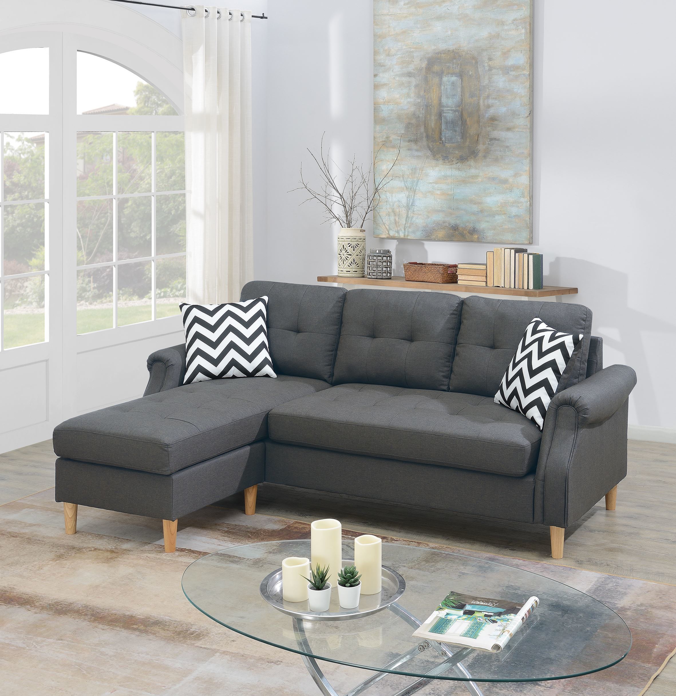 SECTIONAL SOFA in Black Faux Leather