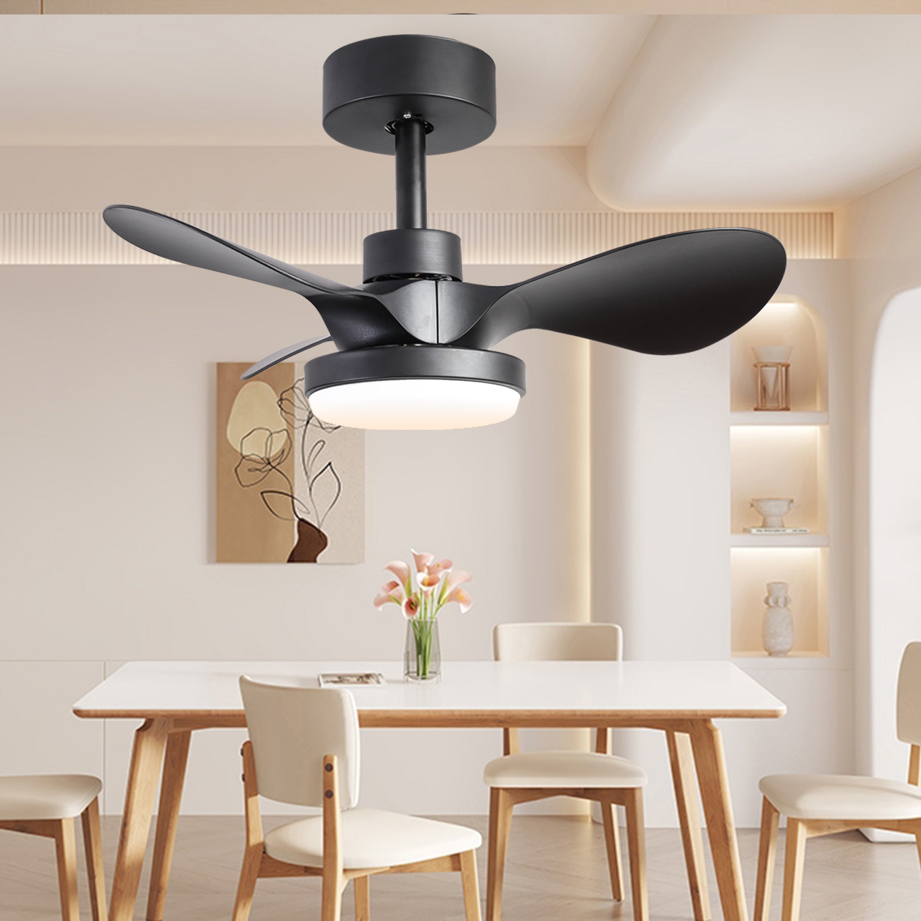 24" Ceiling Fan with Light Flush Mount ,18W Dimmable Small Low Profile Modern 6-Speeds Quiet Reversible Timer with 3 Blades Remote Ceiling Fan for Bedroom,Kitchen (Not allowed to sell on Amazon)