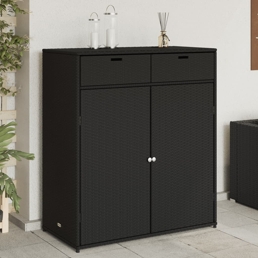 Patio Storage Cabinet Black 41.3"x21.7"x44.5" Poly Rattan