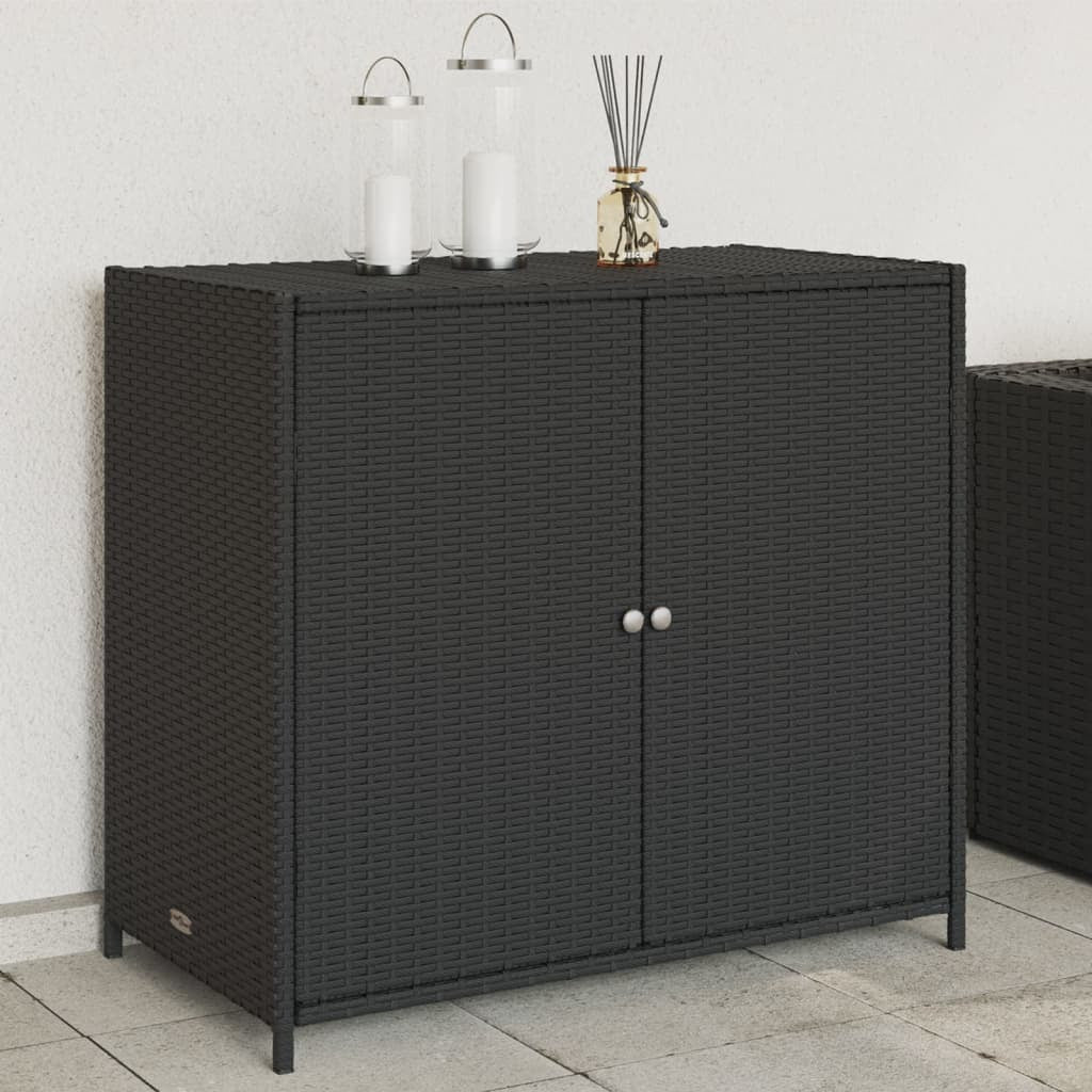 Patio Storage Cabinet Black 32.7"x17.7"x29.9" Poly Rattan