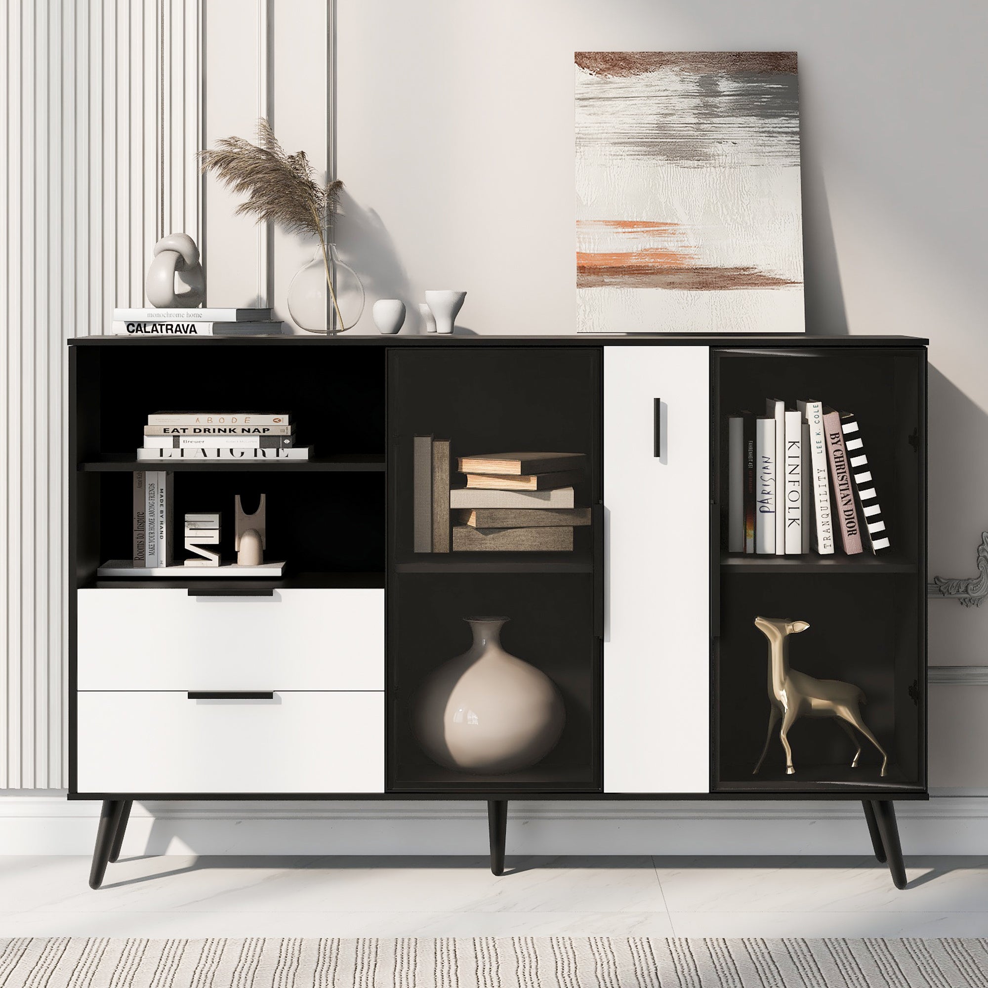 U_STYLE Featured Two-door Storage Cabinet with Two Drawers and Metal Handles, Suitable for Corridors, Entrances, Living rooms.