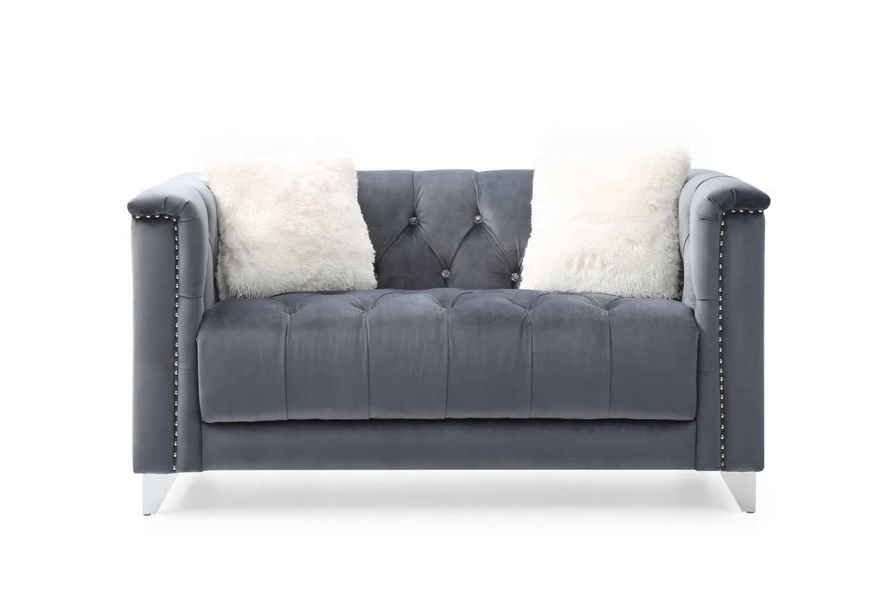 Russell Tufted Upholstery Loveseat Finished in Velvet Fabric in Gray