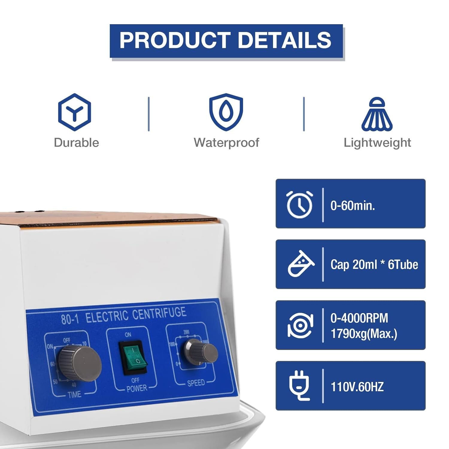 Electric Lab Benchtop Centrifuge,Centrifuge Machine Benchtop with Timer and Speed Control for Laboratory Medical Practice