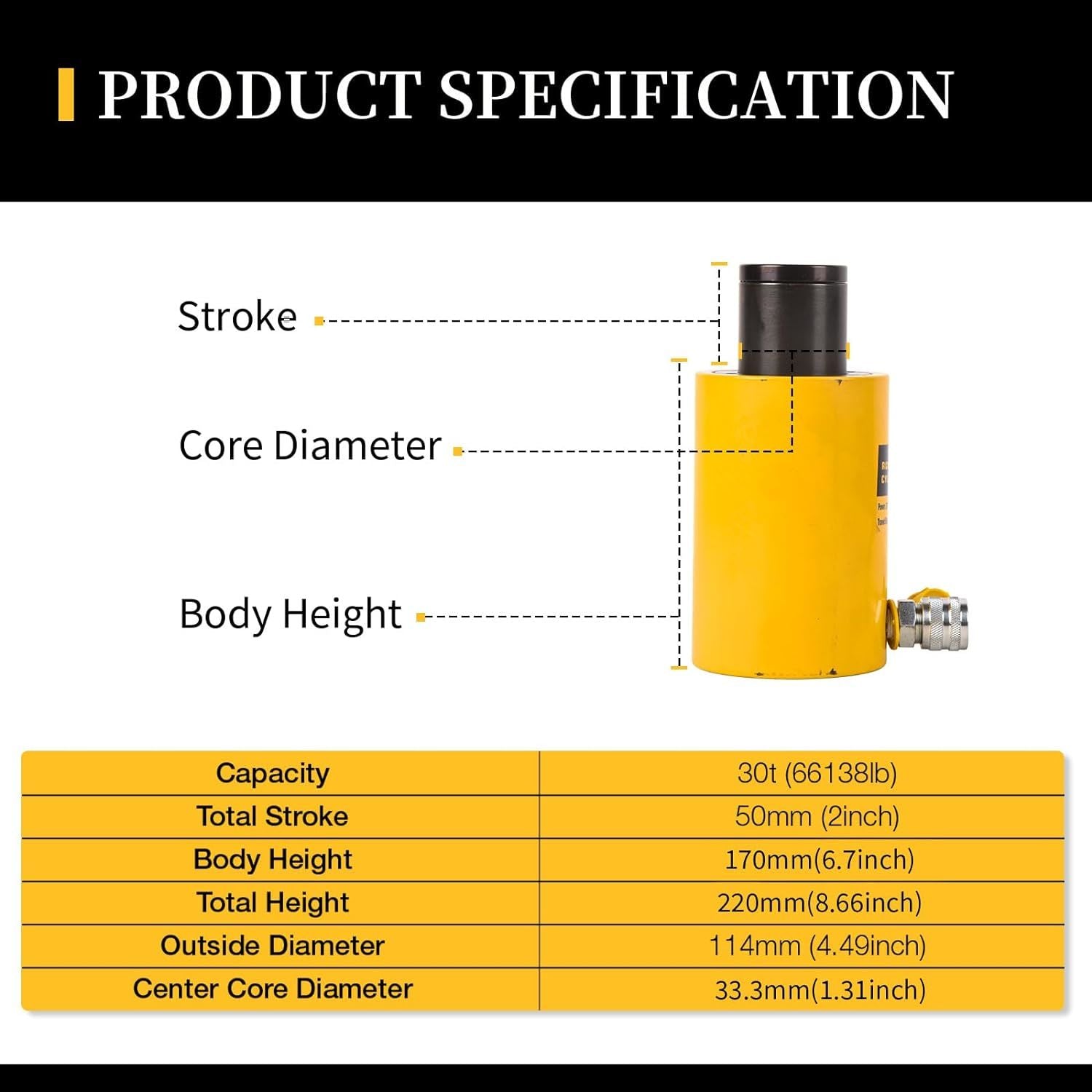 Hollow Single Acting Hydraulic Ram Cylinder Jack Lifting Cylinders Retract Automatically Quick Connector Power Jack
