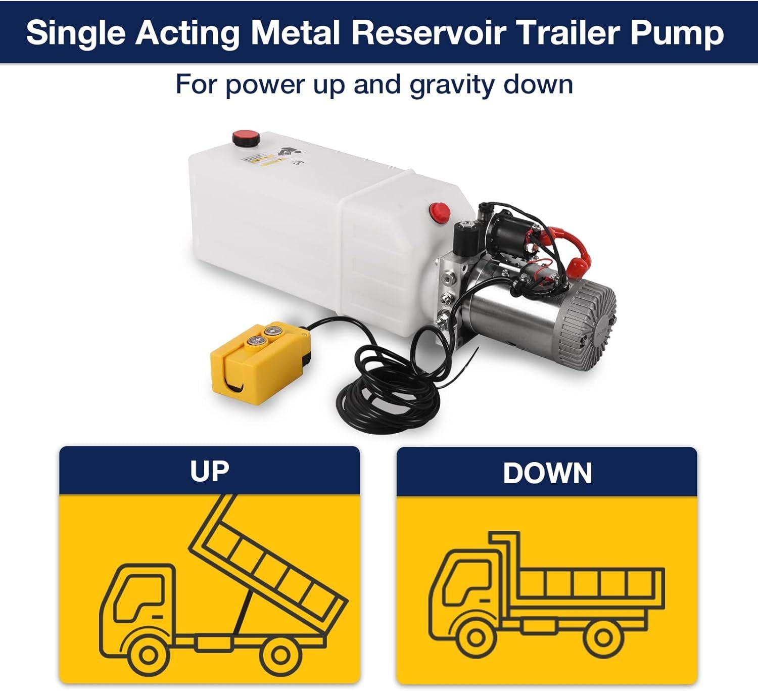 8 Quart Hydraulic Pump 12V DC 3200 PSI Hydraulic Power Unit with Plastic Reservoir for Dump Trailer Car Lifting