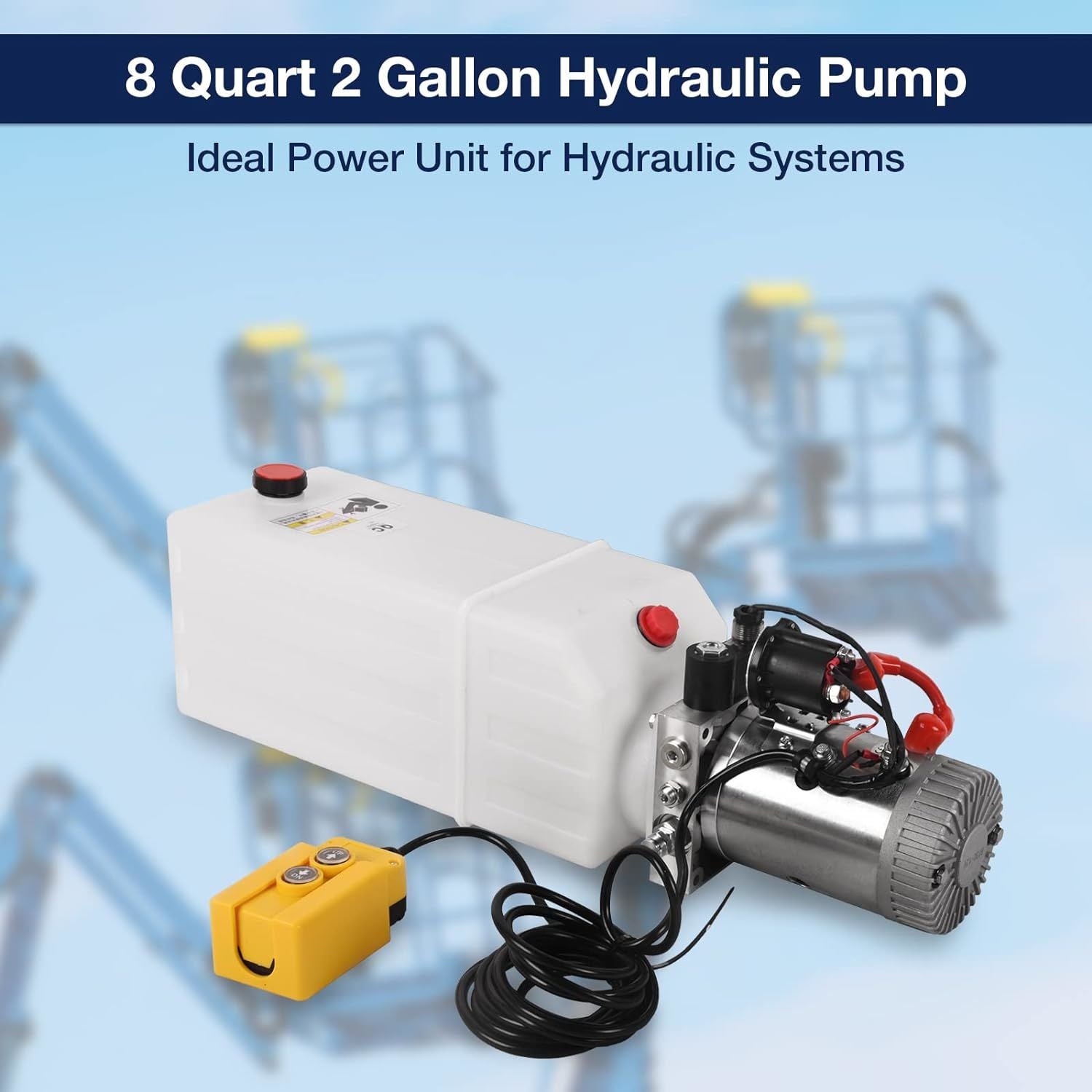 8 Quart Hydraulic Pump 12V DC 3200 PSI Hydraulic Power Unit with Plastic Reservoir for Dump Trailer Car Lifting