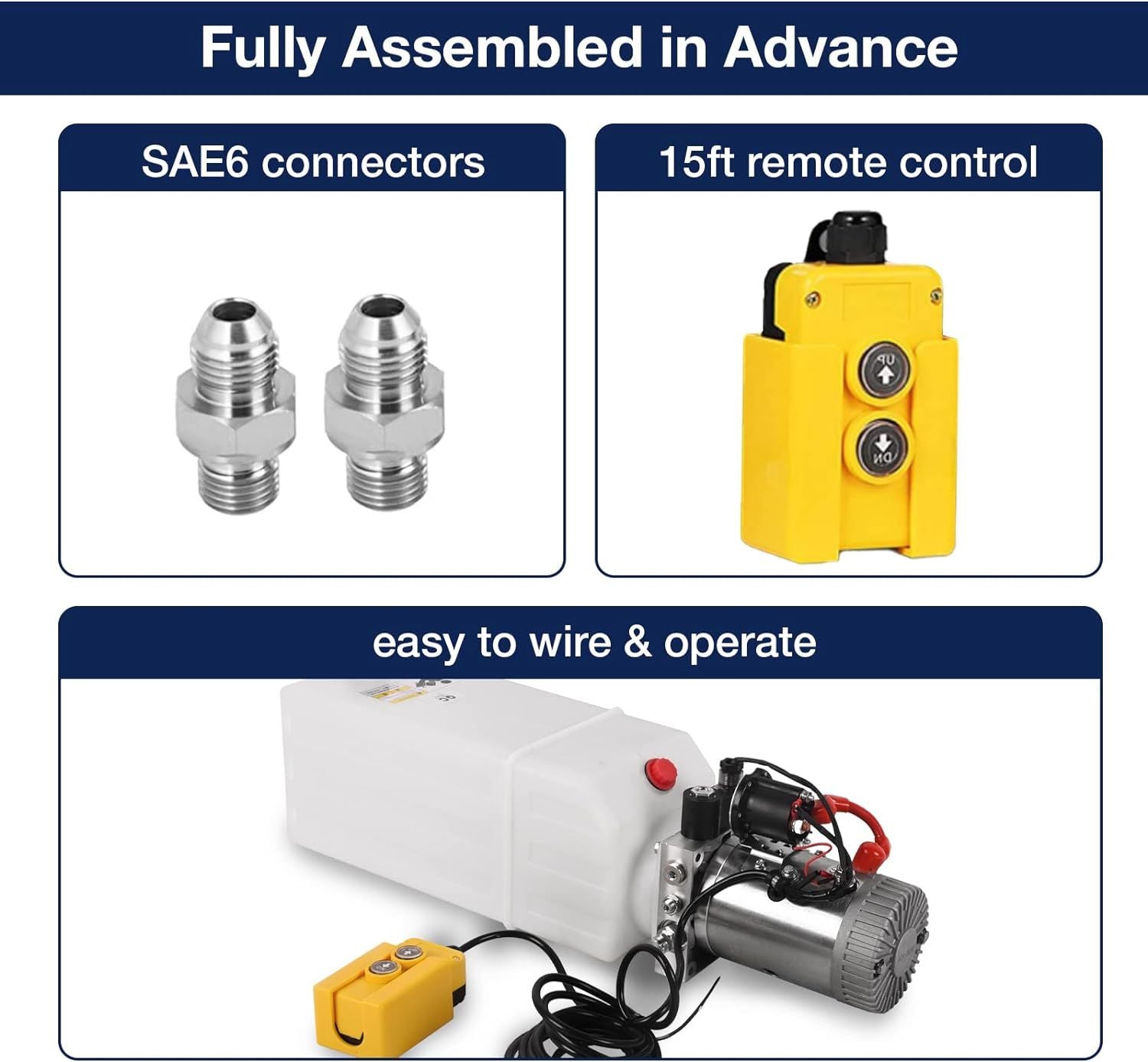 8 Quart Hydraulic Pump 12V DC 3200 PSI Hydraulic Power Unit with Plastic Reservoir for Dump Trailer Car Lifting