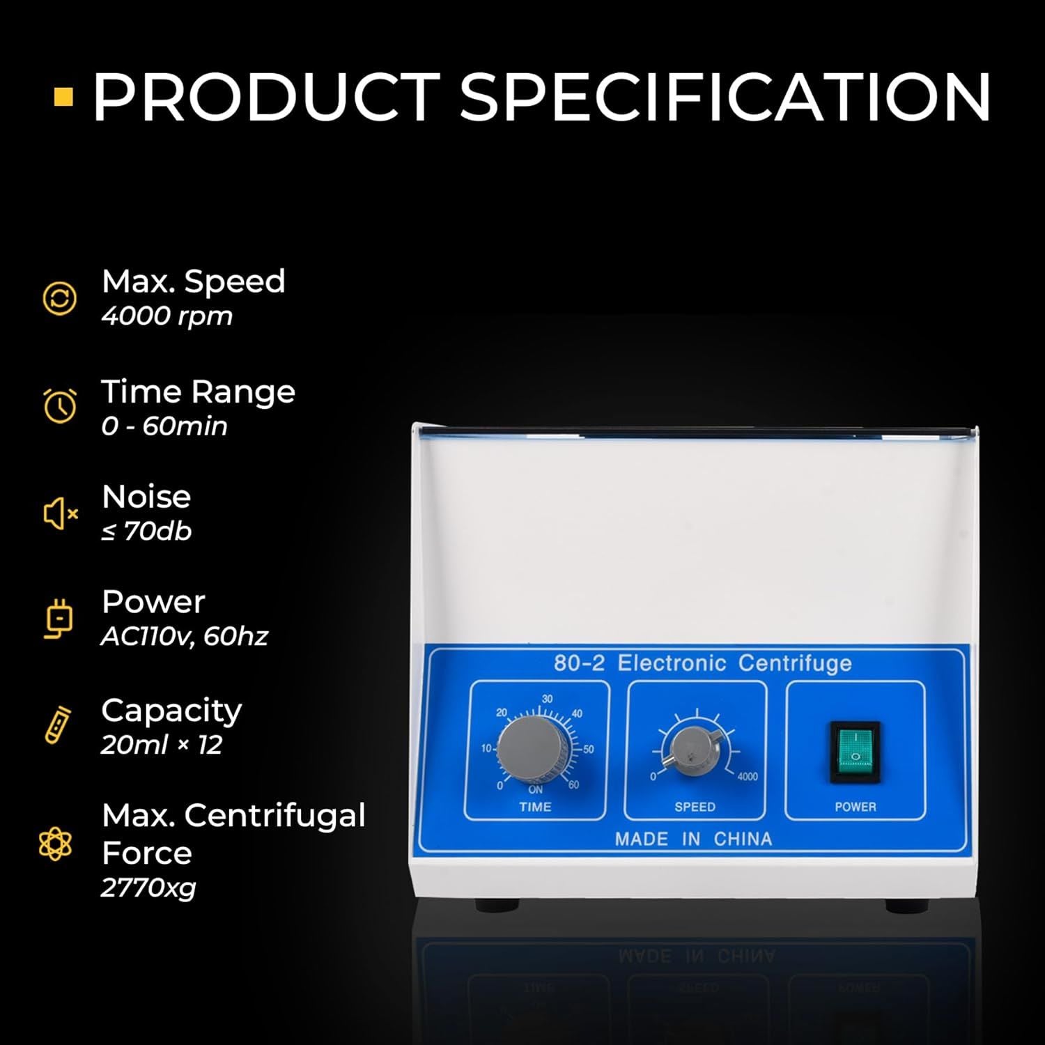 Electric Lab Benchtop Centrifuge,Centrifuge Machine Benchtop with Timer and Speed Control for Laboratory Medical Practice