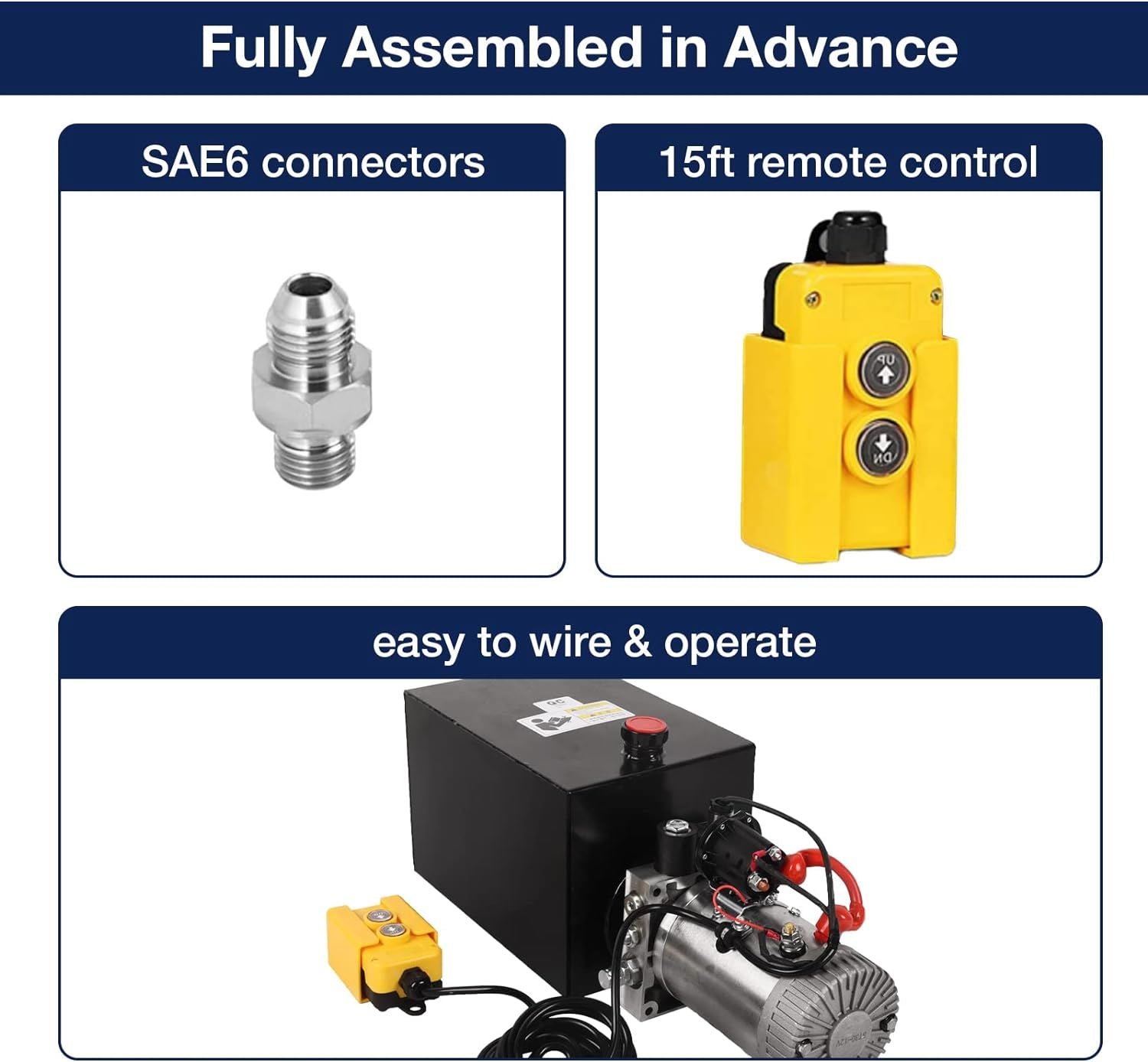 Hydraulic Power Unit DC 12V Single Acting Metal Reservoir Dump Trailer Pump w/Remote Control