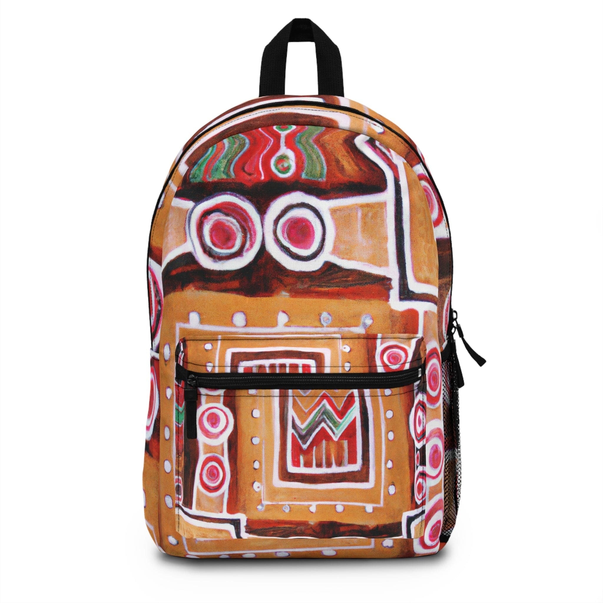 Backpack Work/school/leisure - Waterproof, Brown Orange Green Aztec Pattern