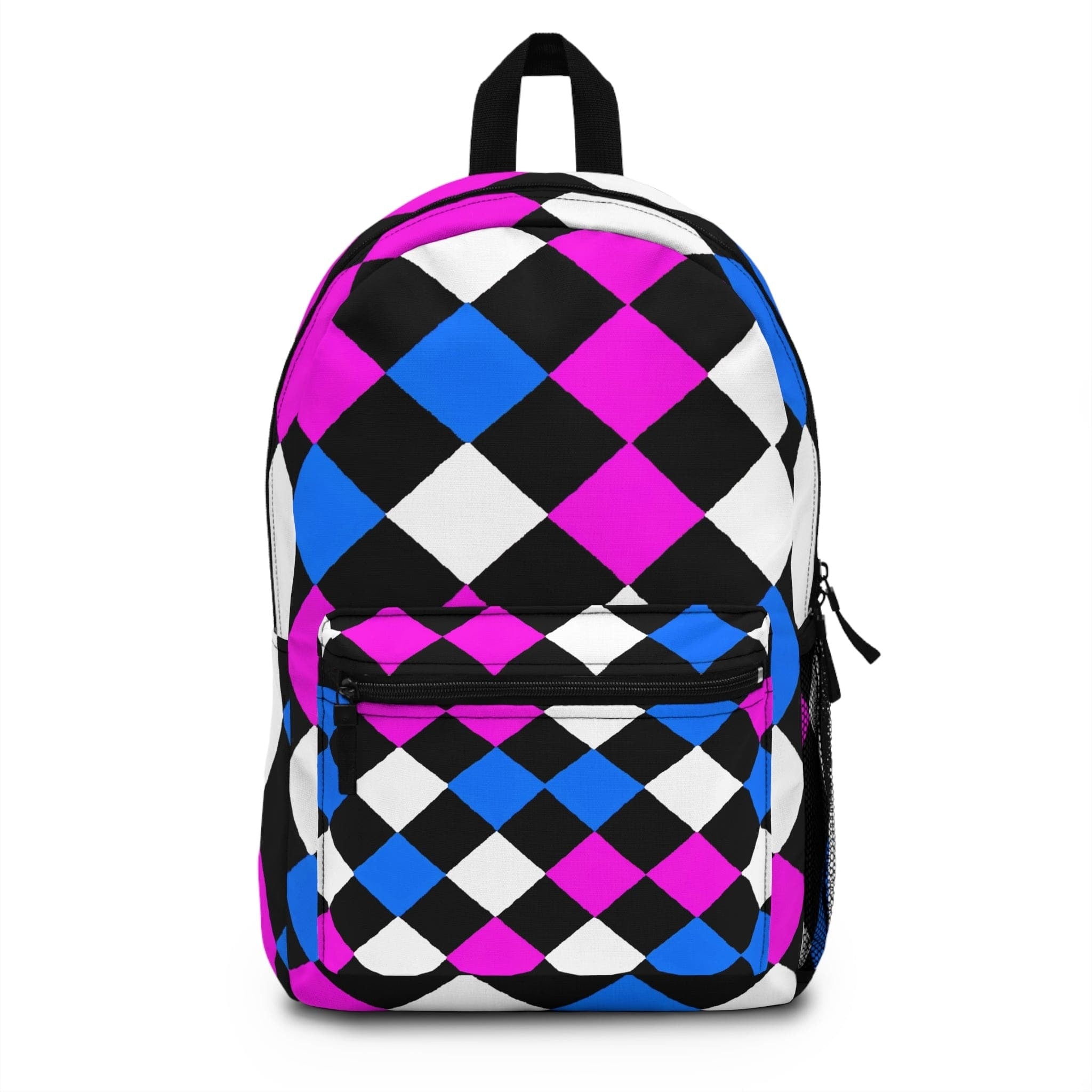 Backpack Work/school/leisure - Waterproof, Black Pink Blue Checkered Pattern