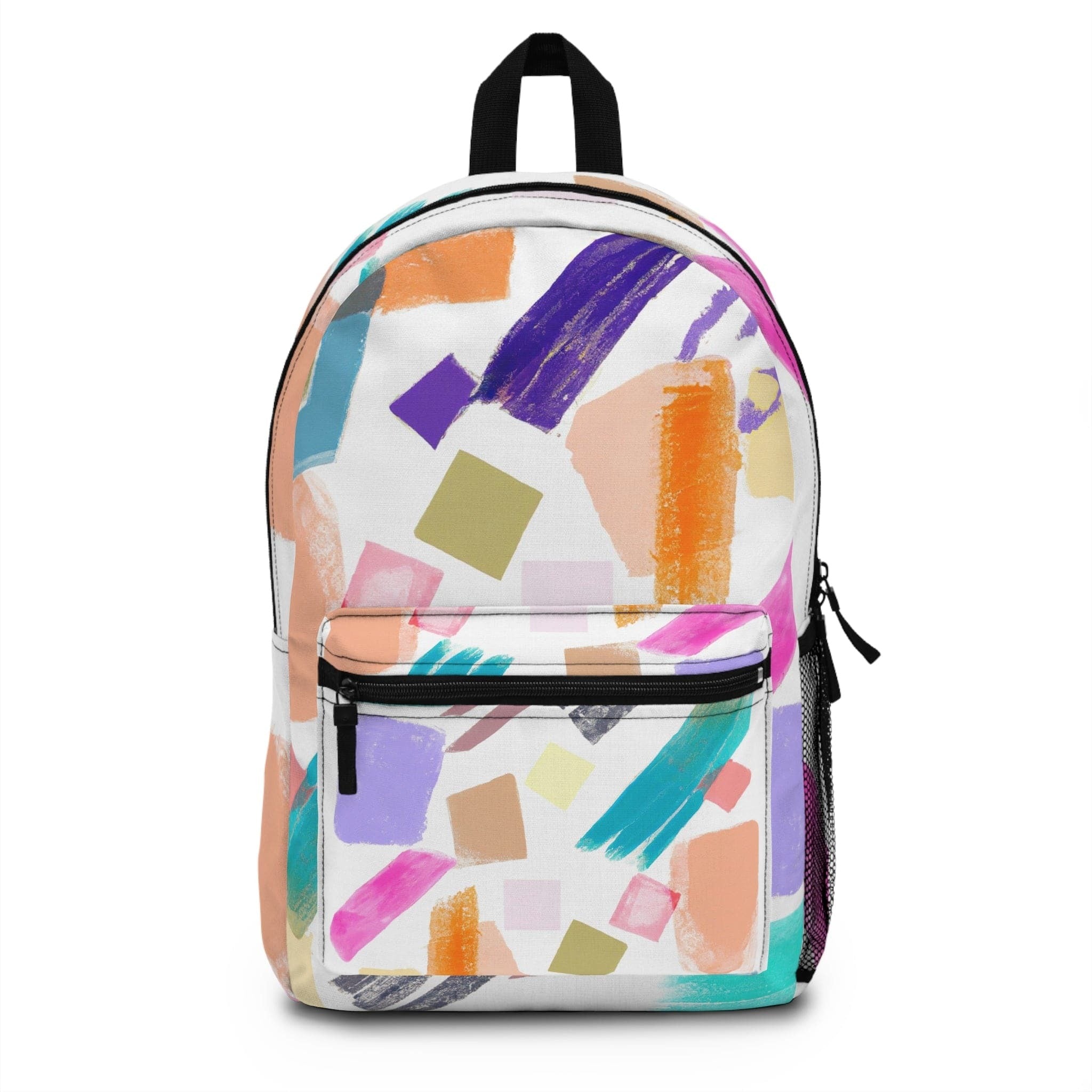 Backpack Work/school/leisure - Waterproof, Multicolor Pastel Geometric Brush Stroke Pattern