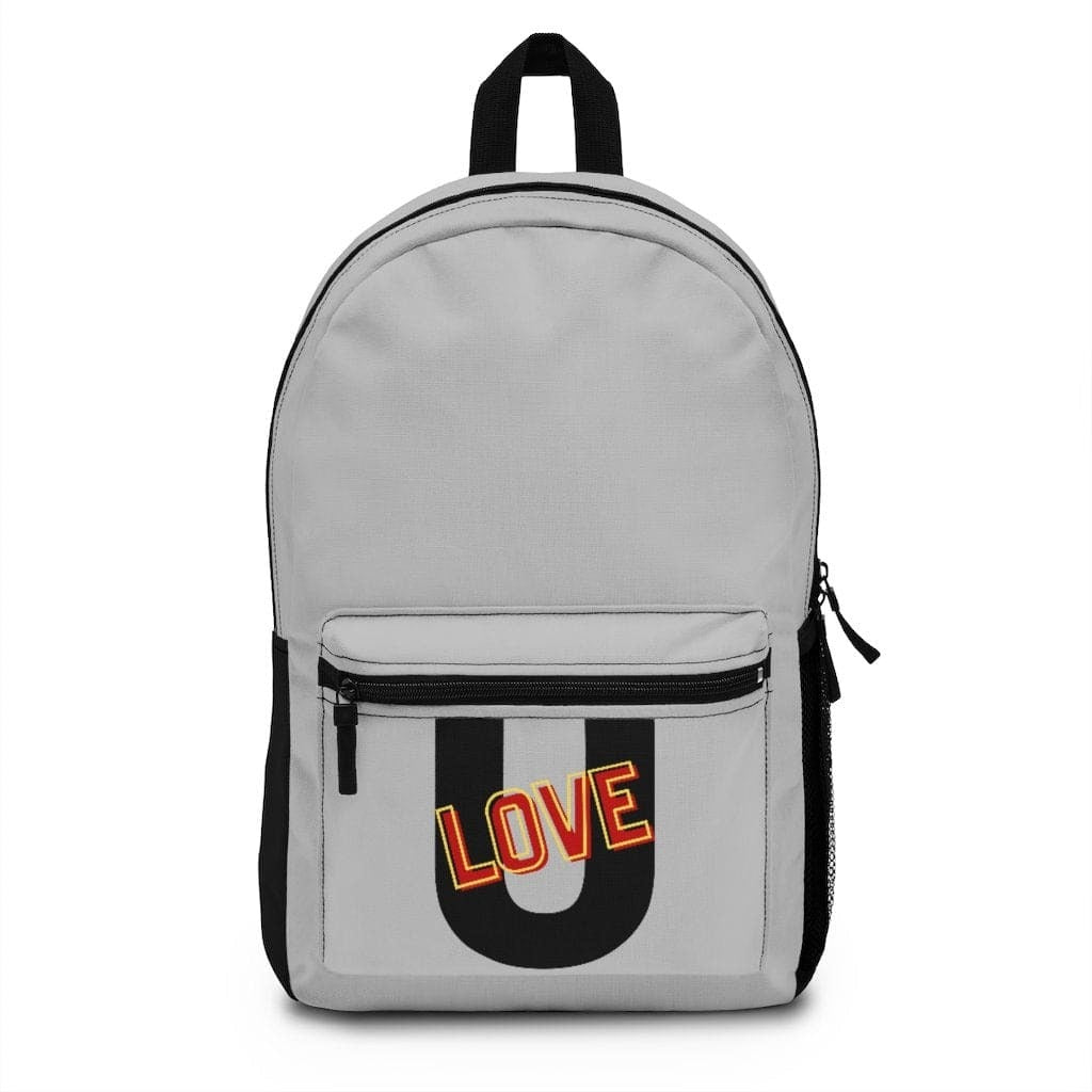 Backpack - Large Water-resistant Bag, Grey And Black Love u