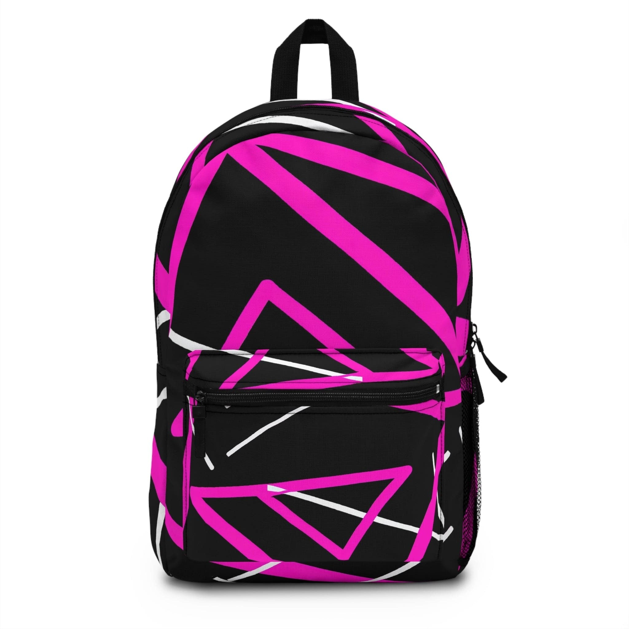 Backpack Work/school/leisure - Waterproof, Black And Pink Geometric Pattern