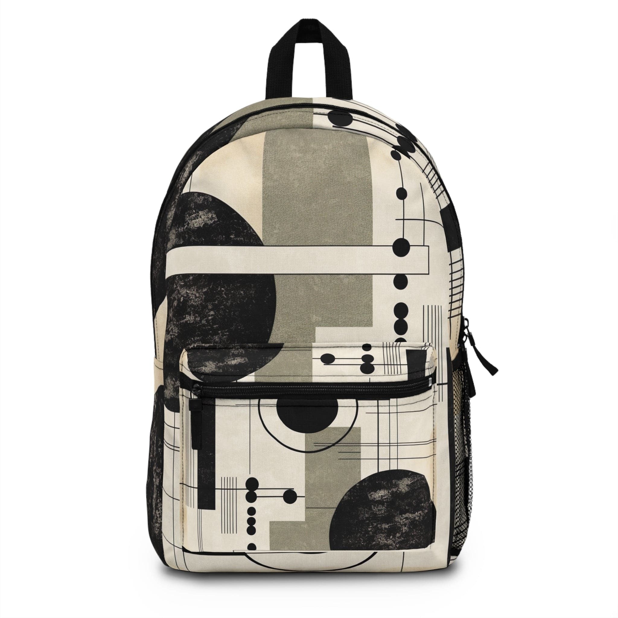 Backpack Work/school/leisure - Waterproof, Abstract Black Beige Brown Geometric Shapes