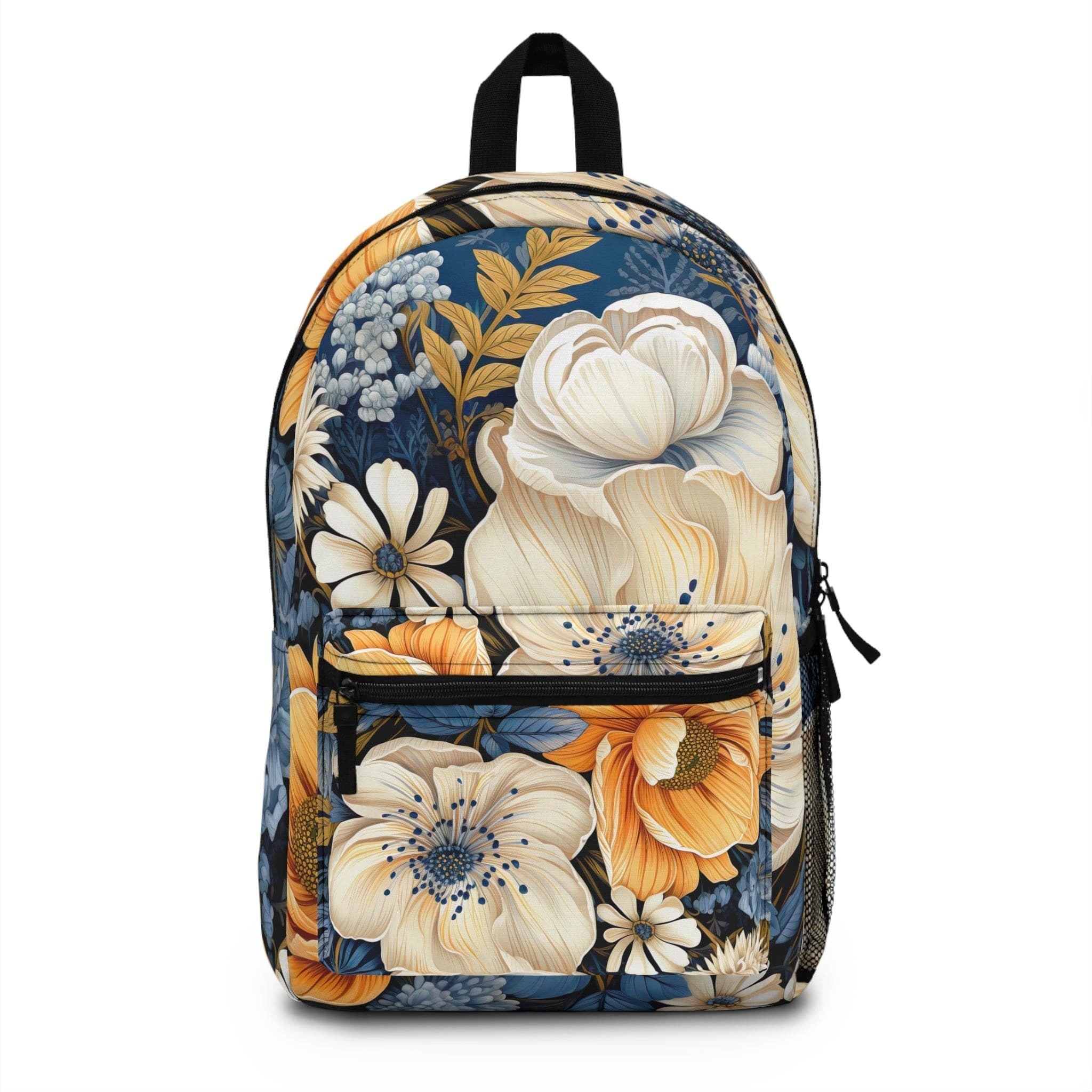 Backpack Work/school/leisure - Waterproof, Blue Floral Block Print Illustration