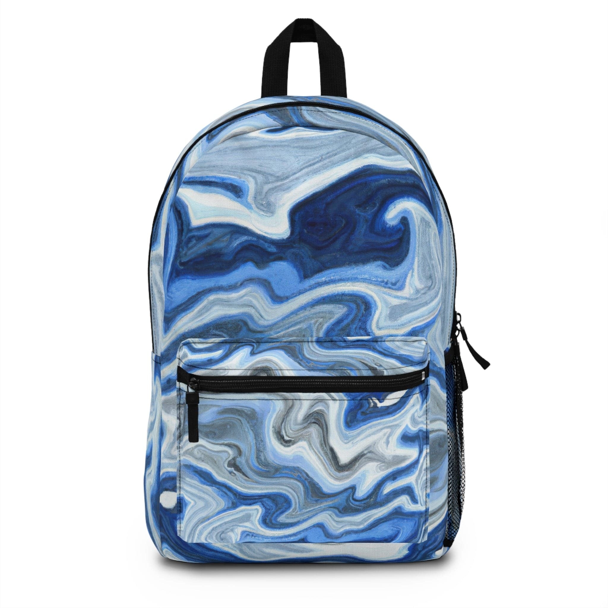 Backpack Work/school/leisure - Waterproof, Blue White Grey Marble Pattern