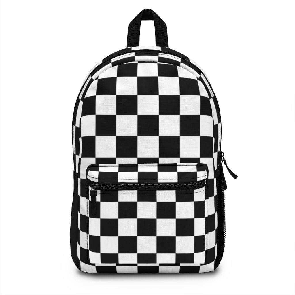 Backpack - Large Water-resistant Bag, Checker Black And White