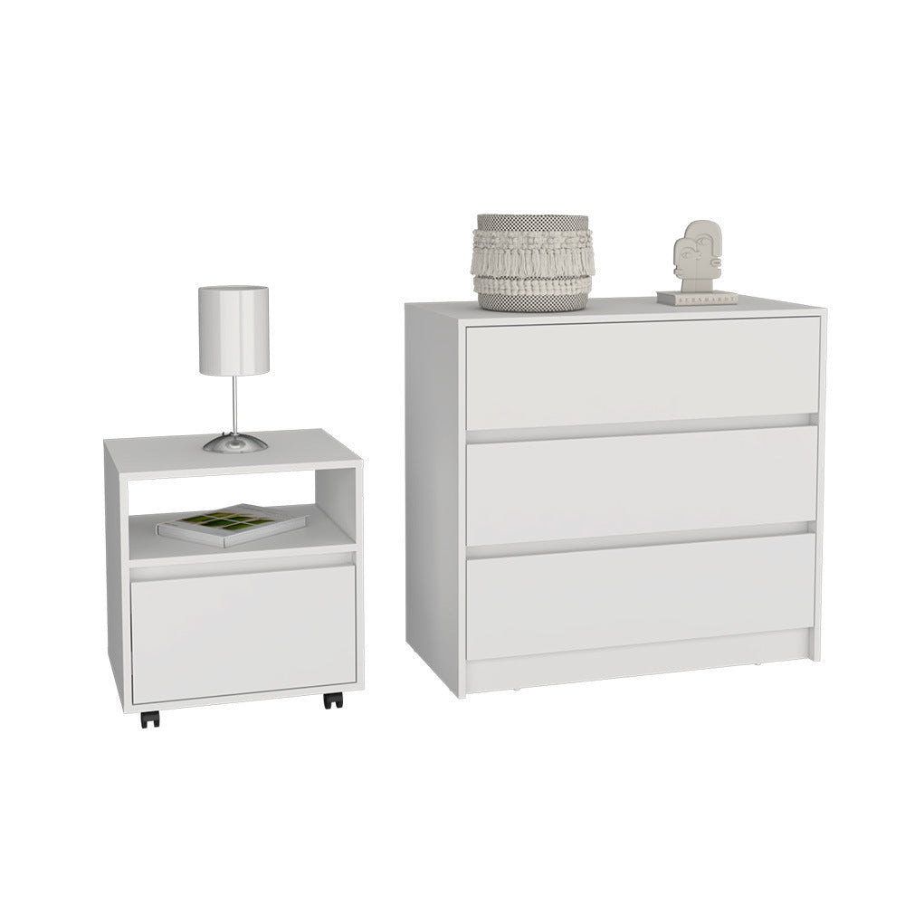 Milford 2 Piece Bedroom Set, Nightstand + Dresser, White