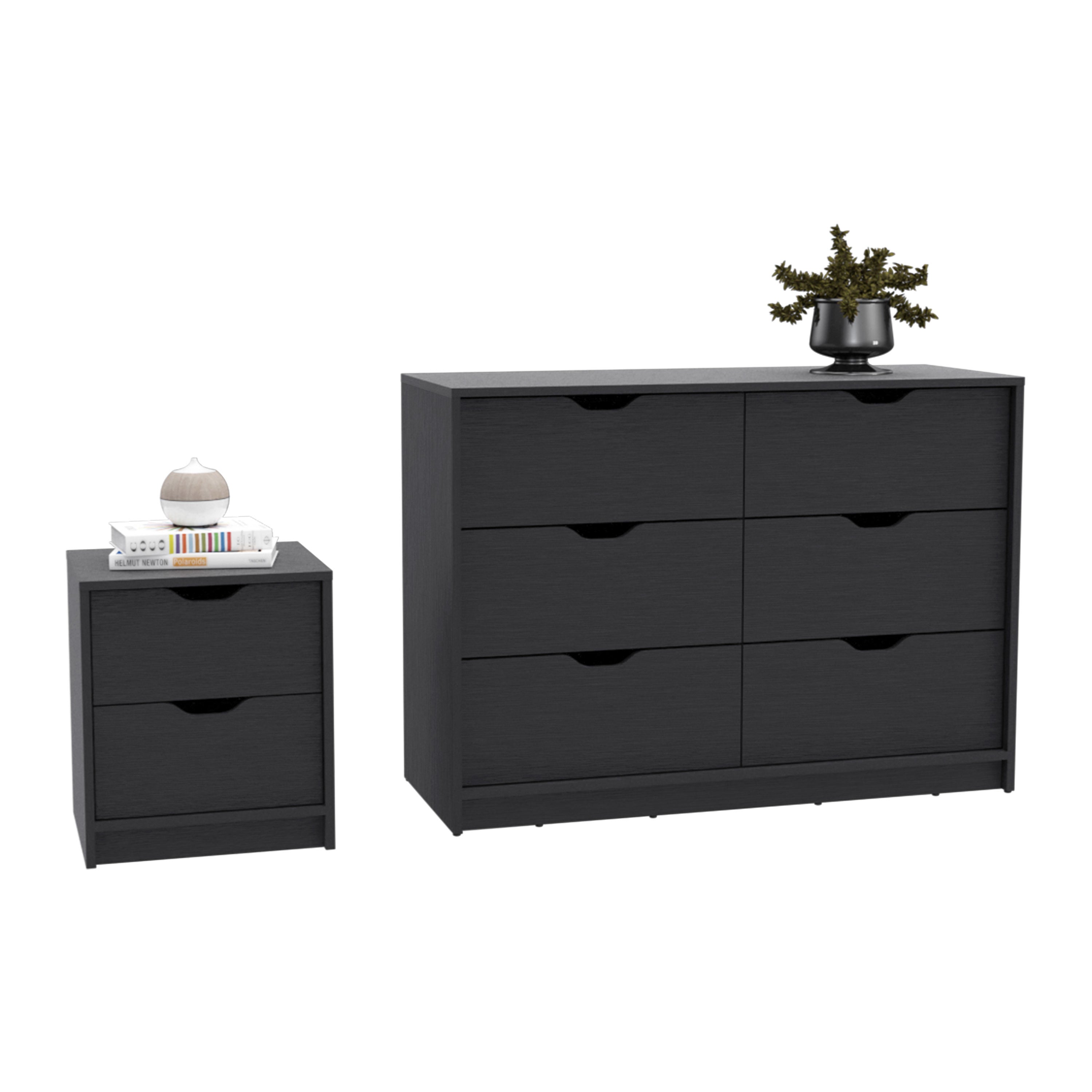 Bennett 2 Piece Bedroom Set, Nightstand + Dresser, Black