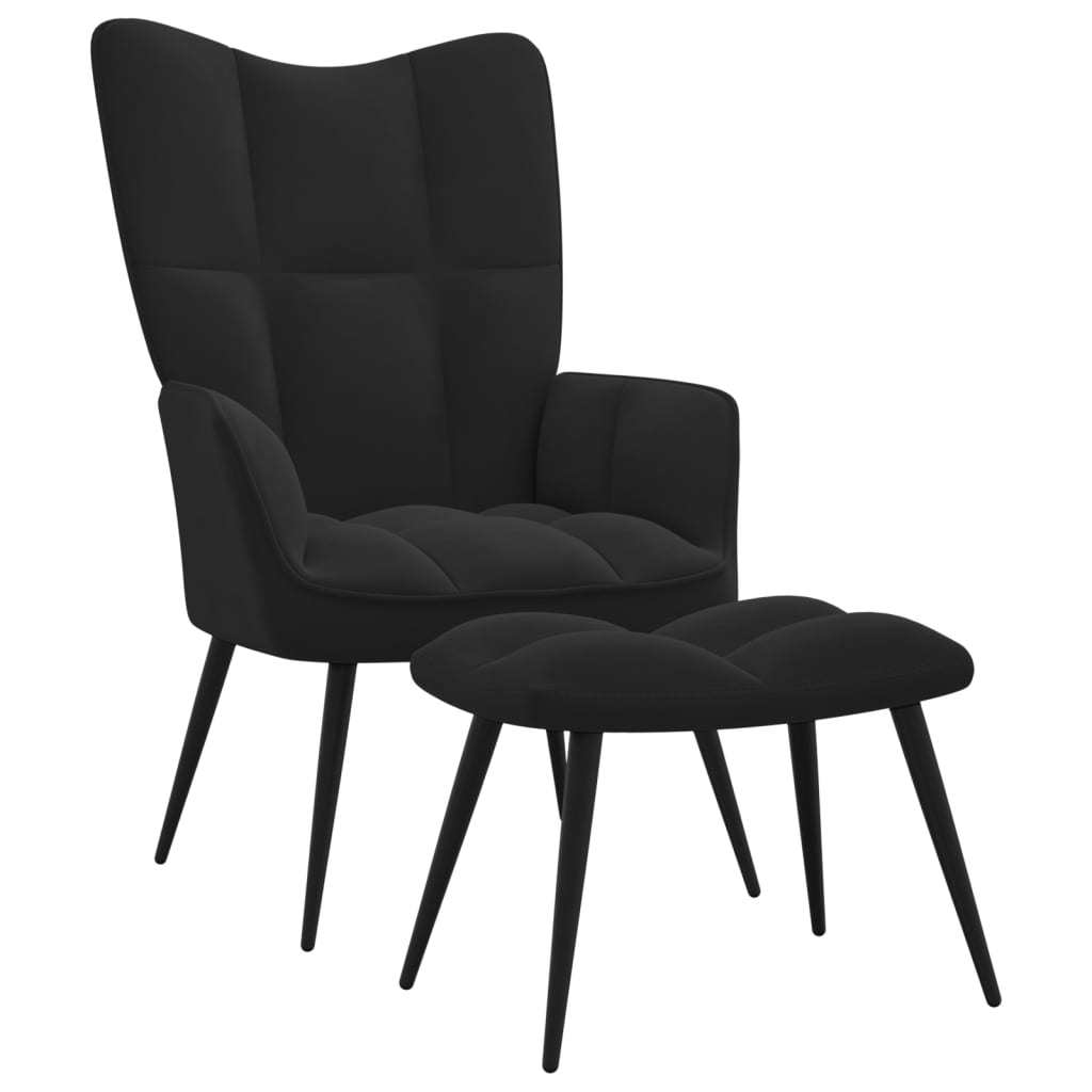 Relaxing Chair with a Stool Black Velvet