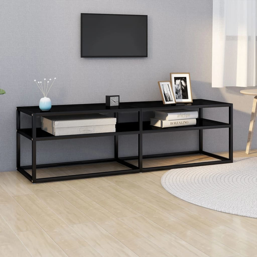 TV Stand Black 55.1"x15.7"x15.9" Tempered Glass