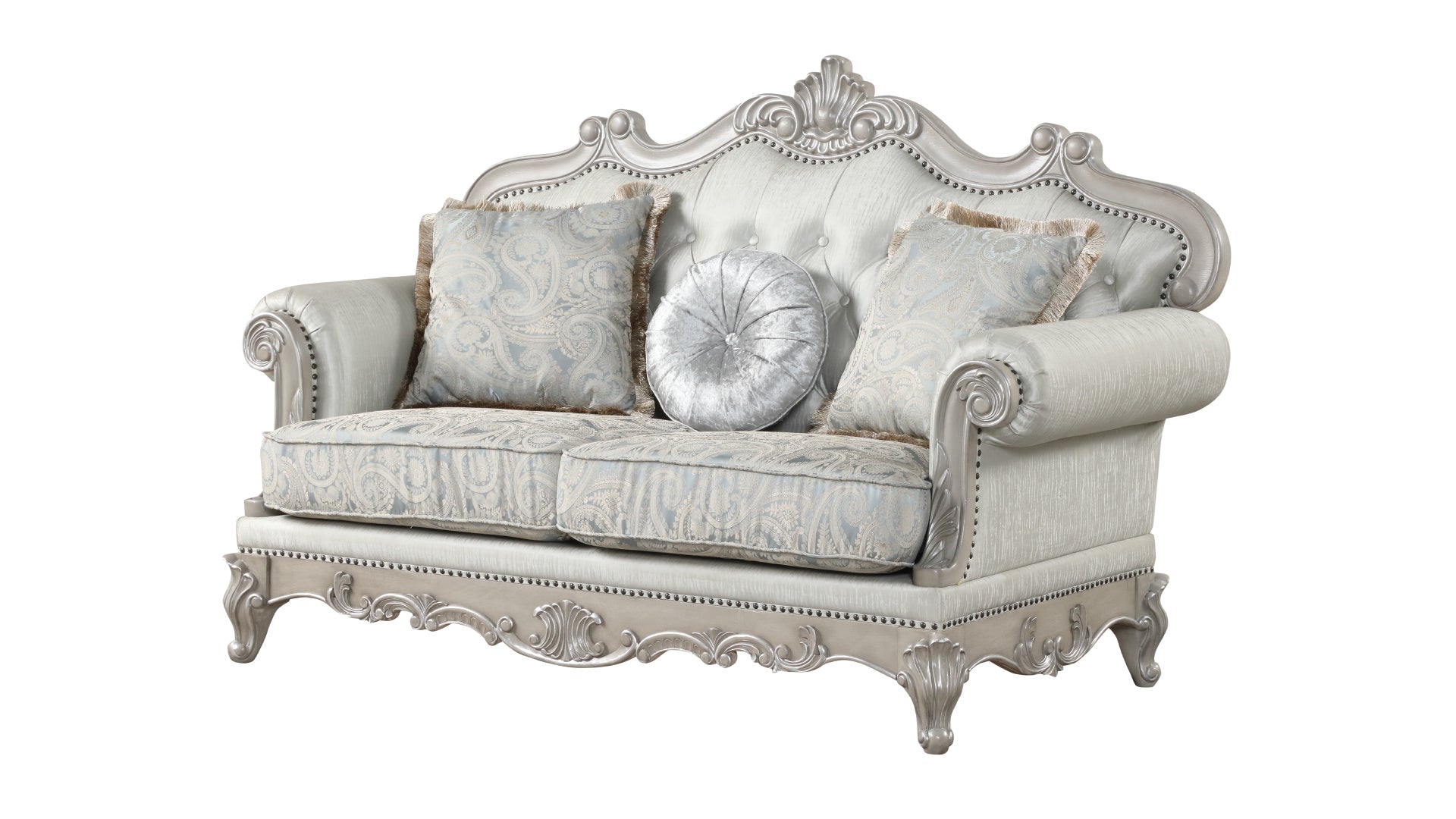 Tuscan Traditional Style Loveseat Made With Wood in silver