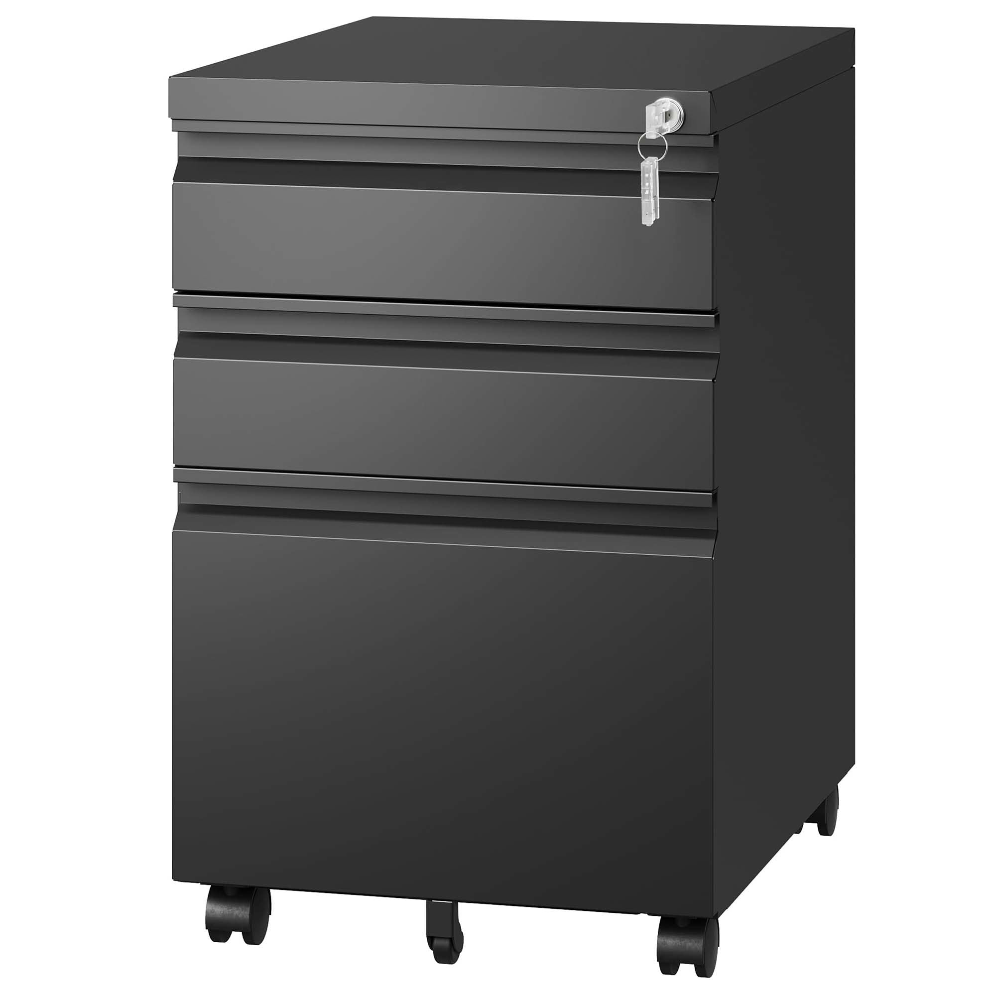 3 Drawer Mobile File Cabinet with Lock,Metal Filing Cabinets for Home Office Organizer Letters/Legal/A4,Fully Assembled,Blak