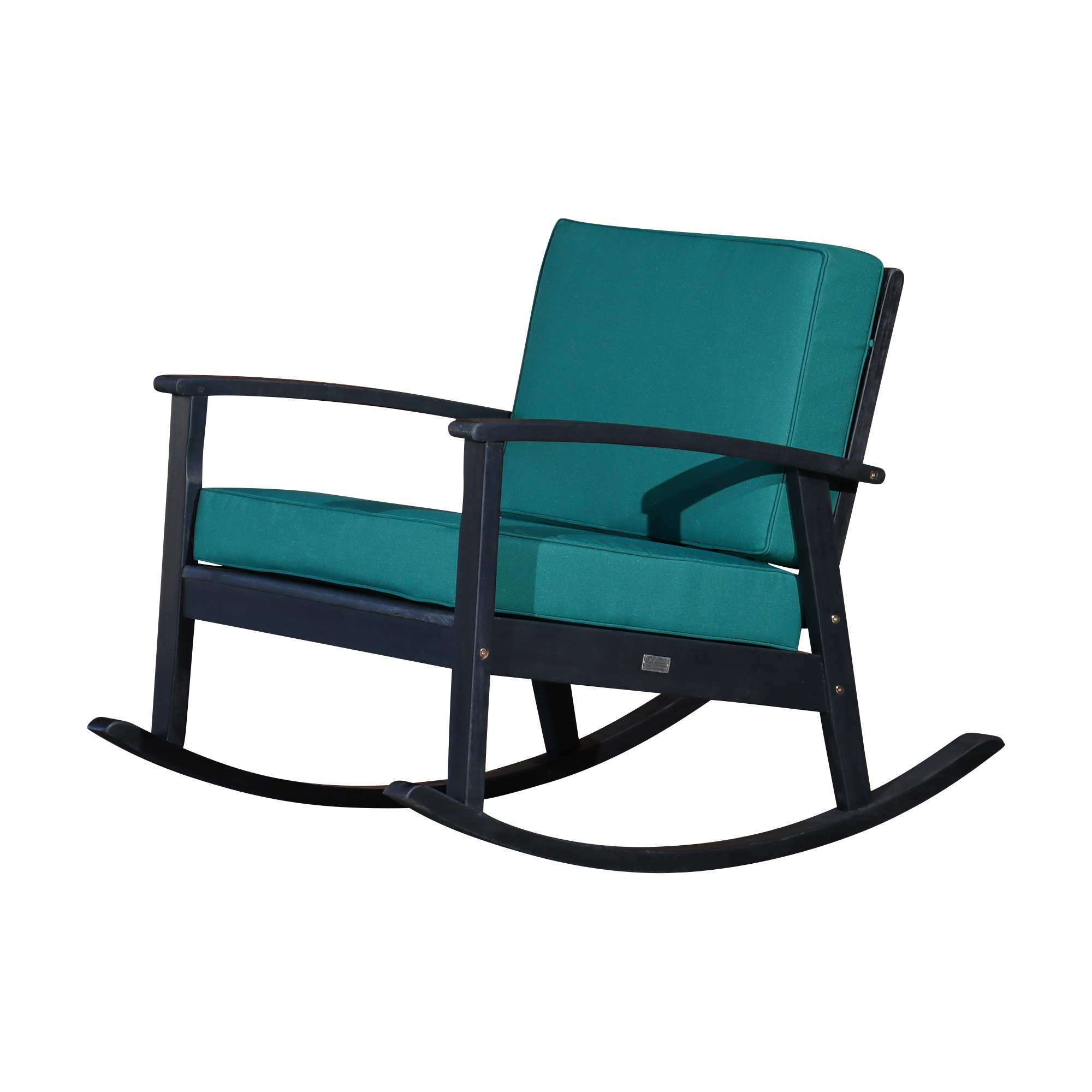 Eucalyptus Rocking Chair with Cushions, Espresso Finish, Dark Green Cushions