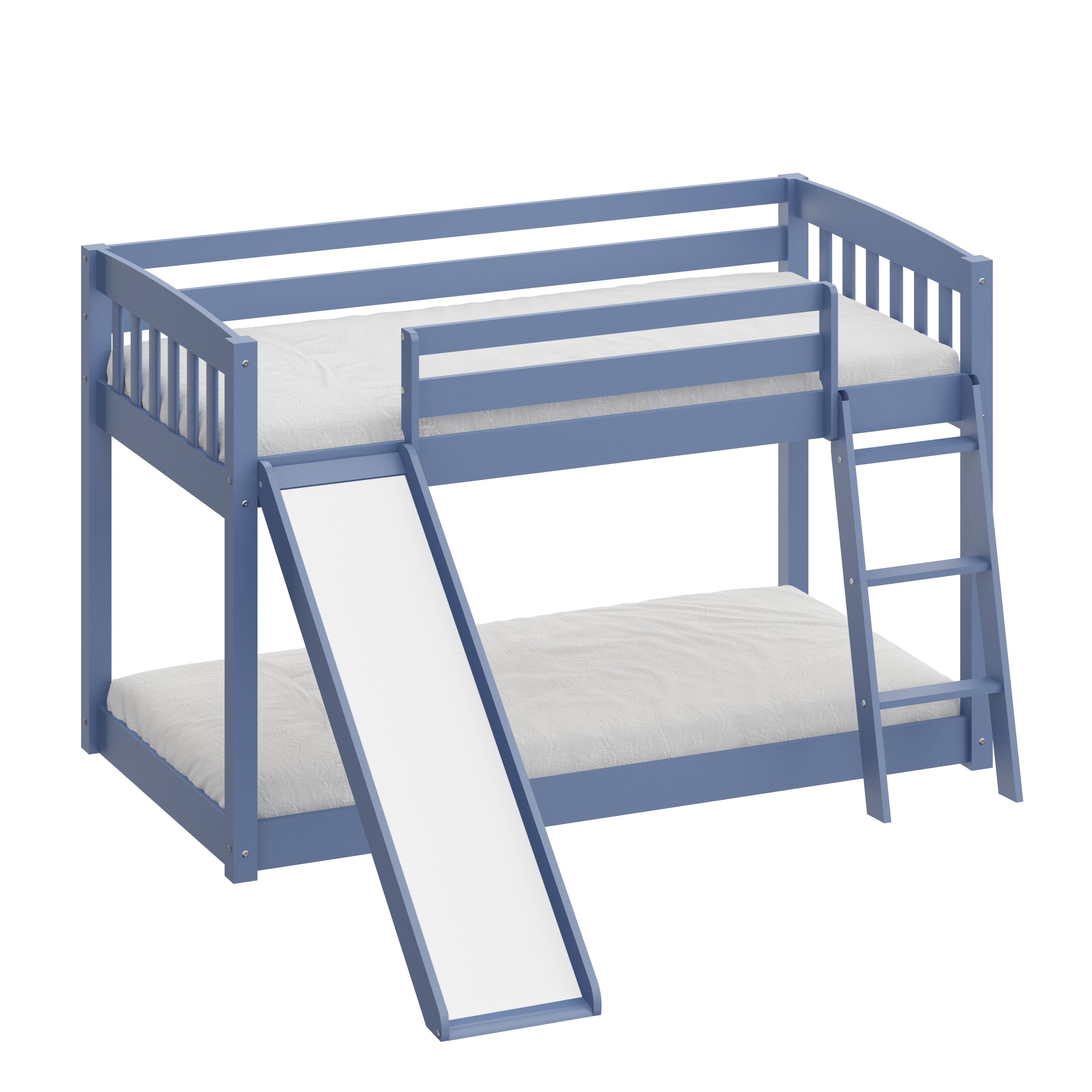 Kids Bunk Bed Twin Over Twin with Slide and Stairs, Heavy Duty Solid Wood Twin Bunk Beds, Toddler Bed Frame with Safety Guardrails, Blue