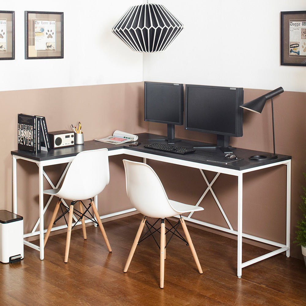 Olympus Wood and Metal Corner Desk in Dark Gray and Ivory