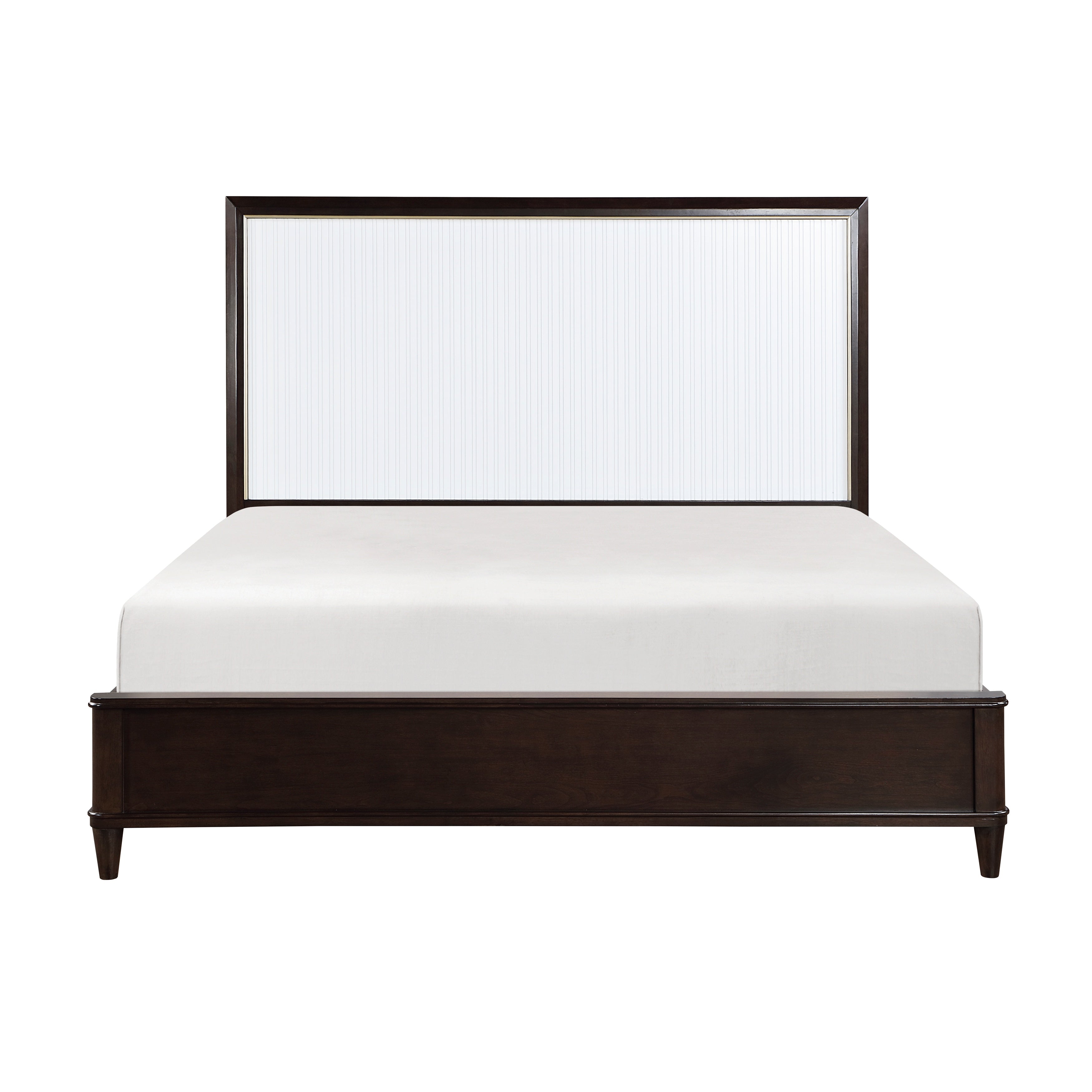 Contemporary Design White and Cherry Finish Queen Bed 1pc Panel Headboard Gold Trim Wooden Modern Bedroom Furniture