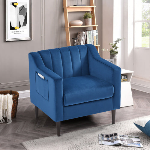 Modern Upholstered Tufted Accent Chair, Velvet Fabric Single Sofa Side Chair, Comfy Barrel Club Living Room Armchair with Solid Wood Legs for Bedroom Living Reading Room Office