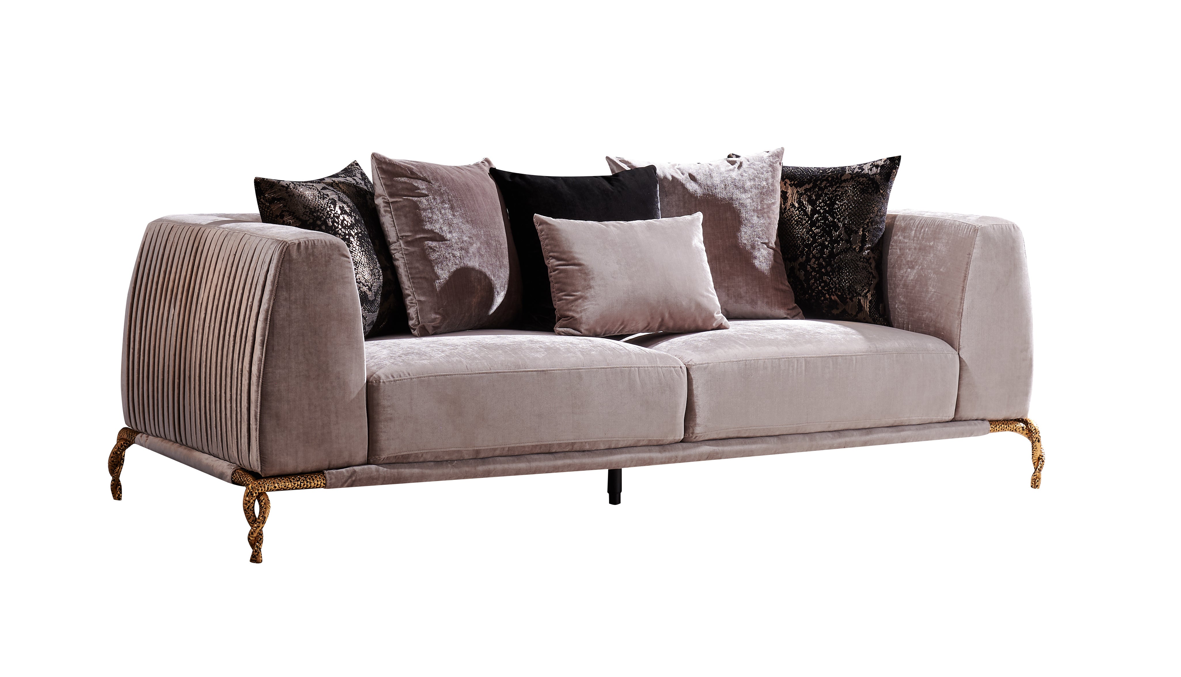 Majestic Shiny Thick Velvet Fabric Upholstered Sofa Made With Wood Finished in Ivory