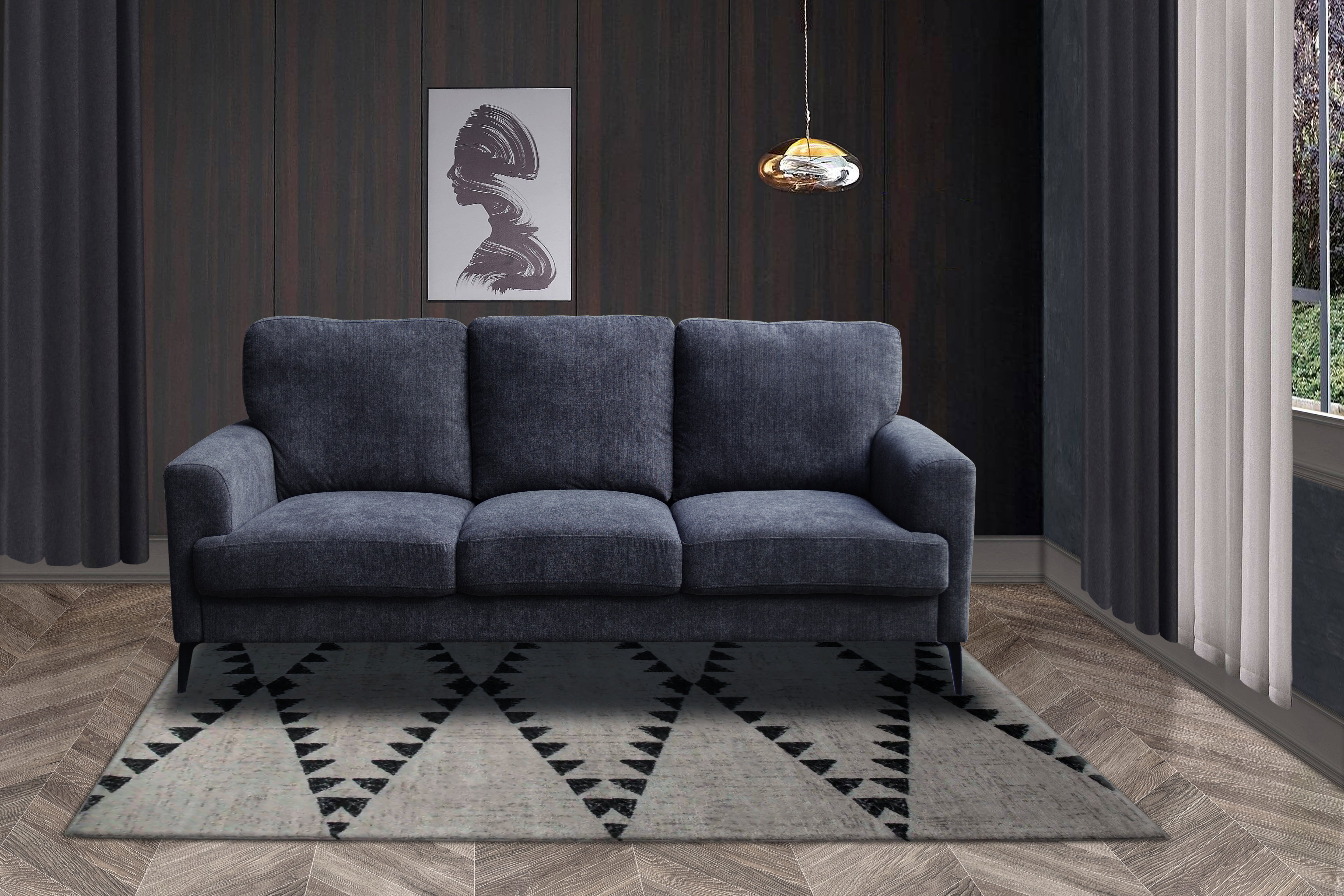 Jackson 84.5" Black Chenille Sofa with Black Metal Legs