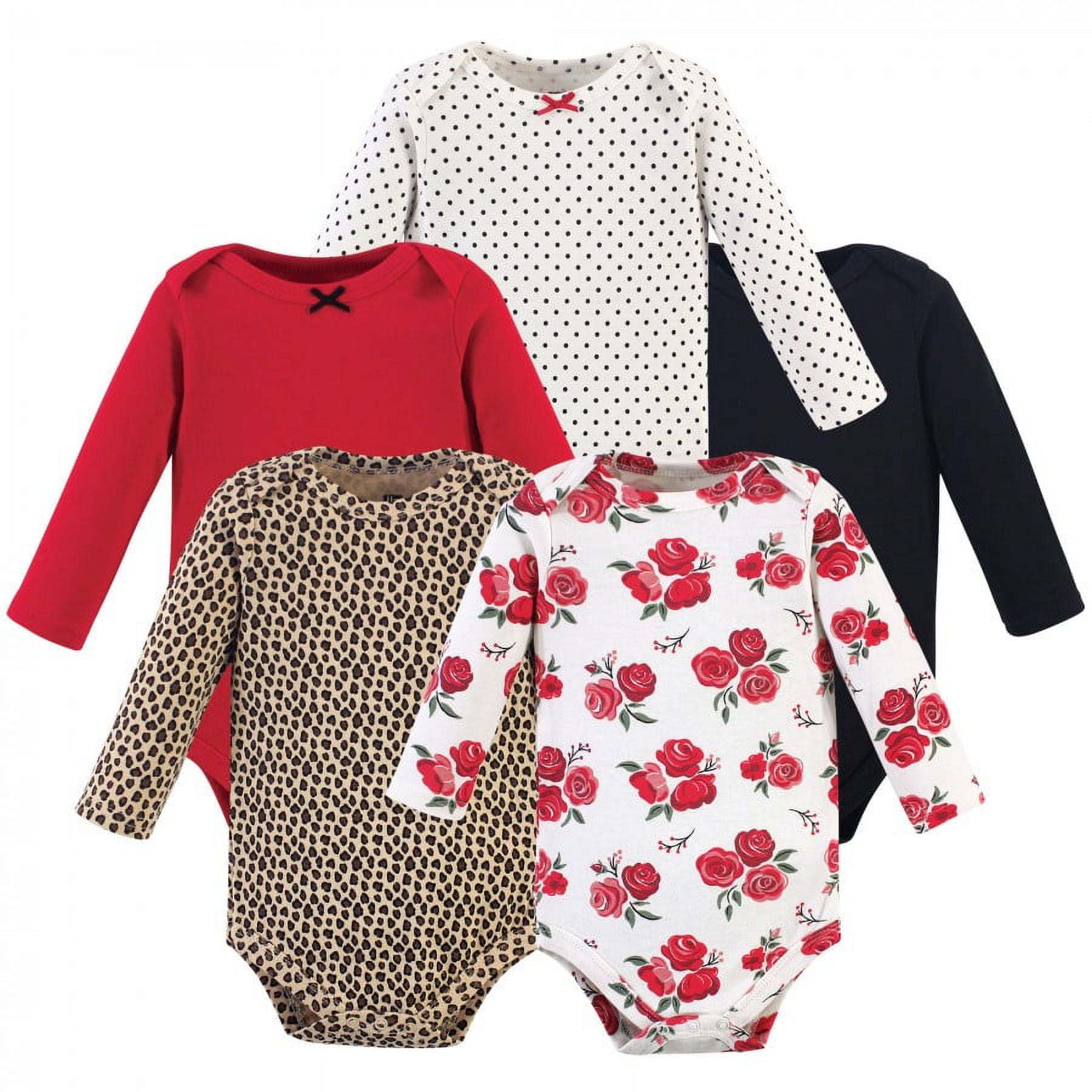 Hudson Baby Infant Girl Cotton Long-Sleeve Bodysuits 5pk, Basic Rose Leopard, 12-18 Months