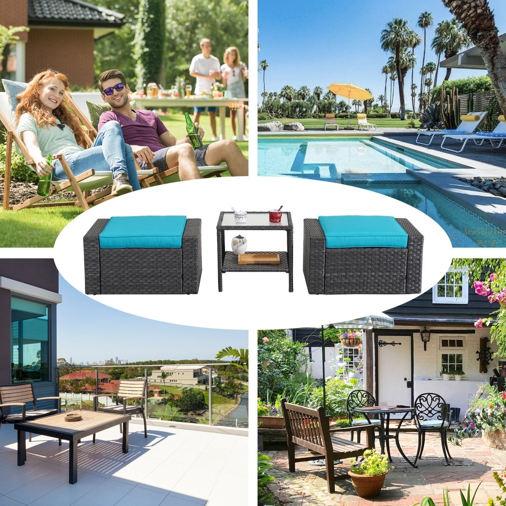 Coffee Table Wicker Patio Ottomans Furniture Set Black Ottoman Foot Stool For Living Room Pool Garden