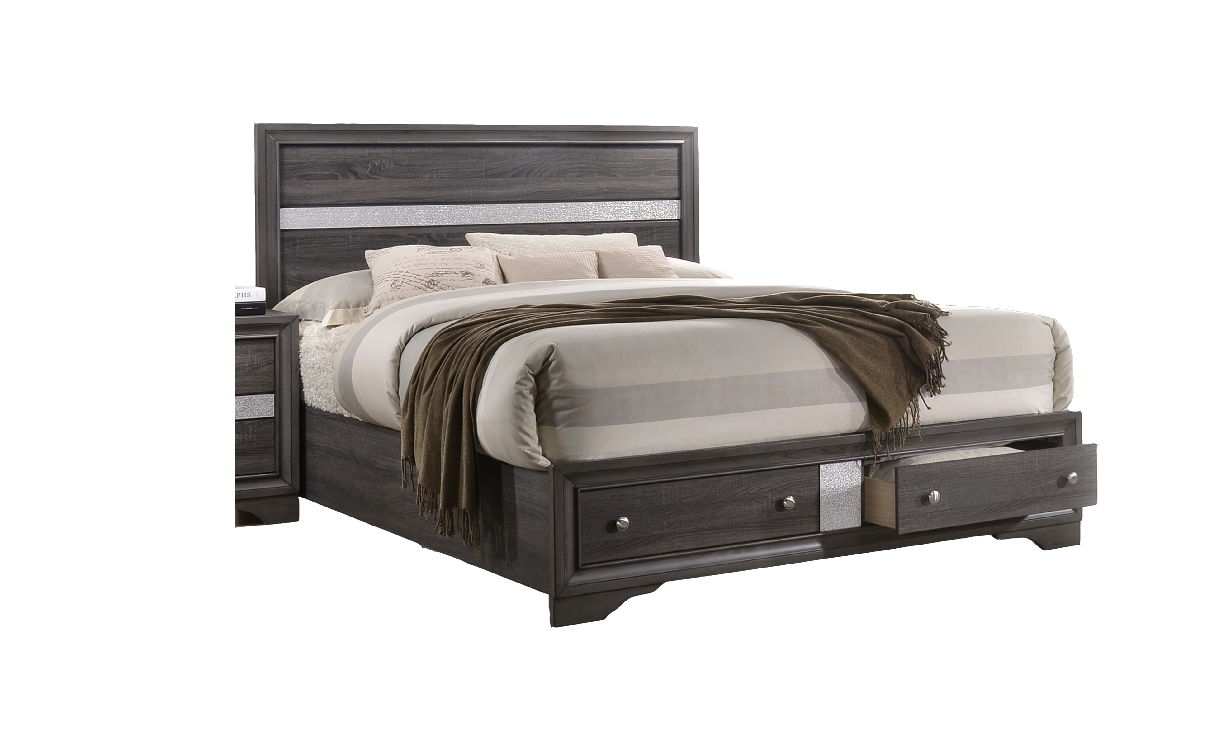 Matrix Traditional Queen Size Storage Bed made with Wood in Gray