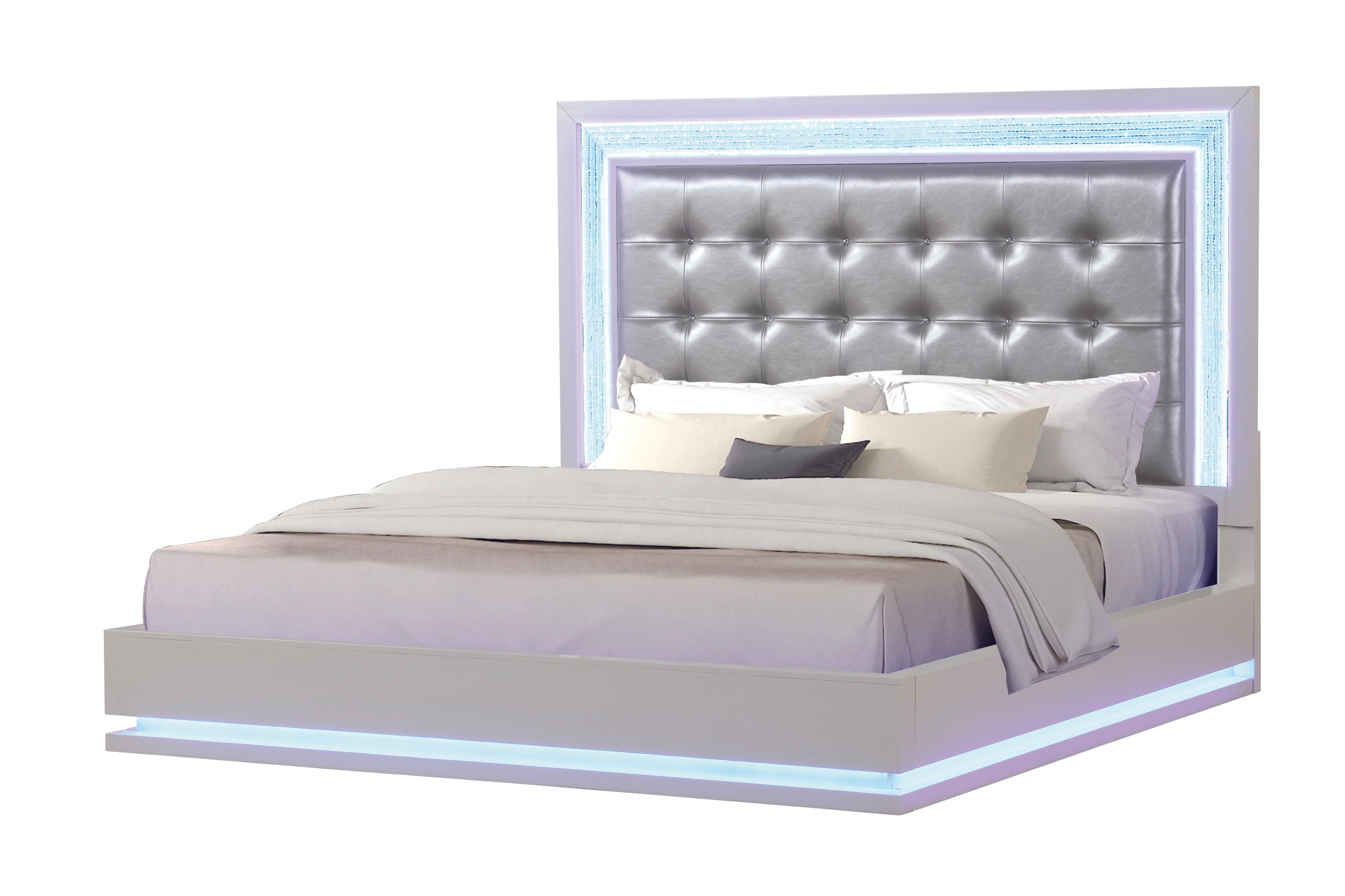 Passion LED Queen Bed Made with Wood in Milky White