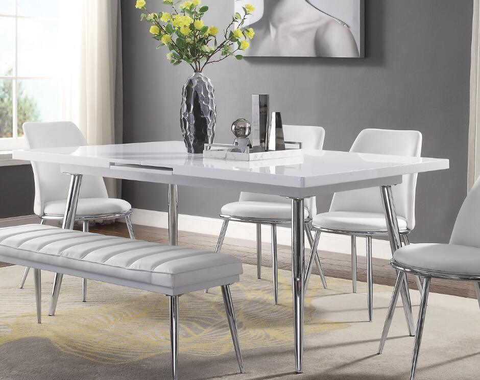 ACME Weizor Dining Table, White High Gloss & Chrome (1Set/2Ctn) 77150
