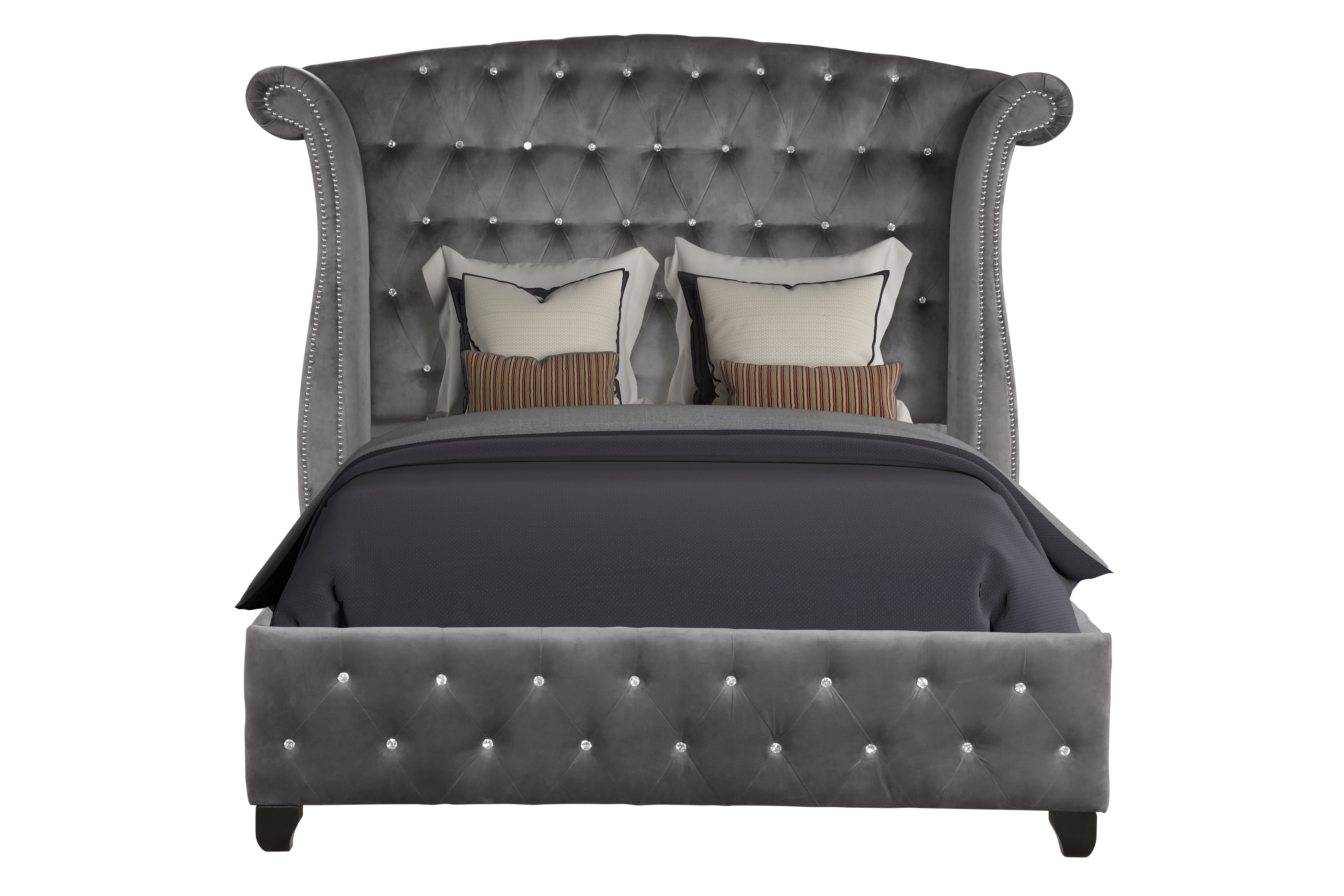 Sophia Crystal Tufted Full Bed Made With Wood In Color Gray