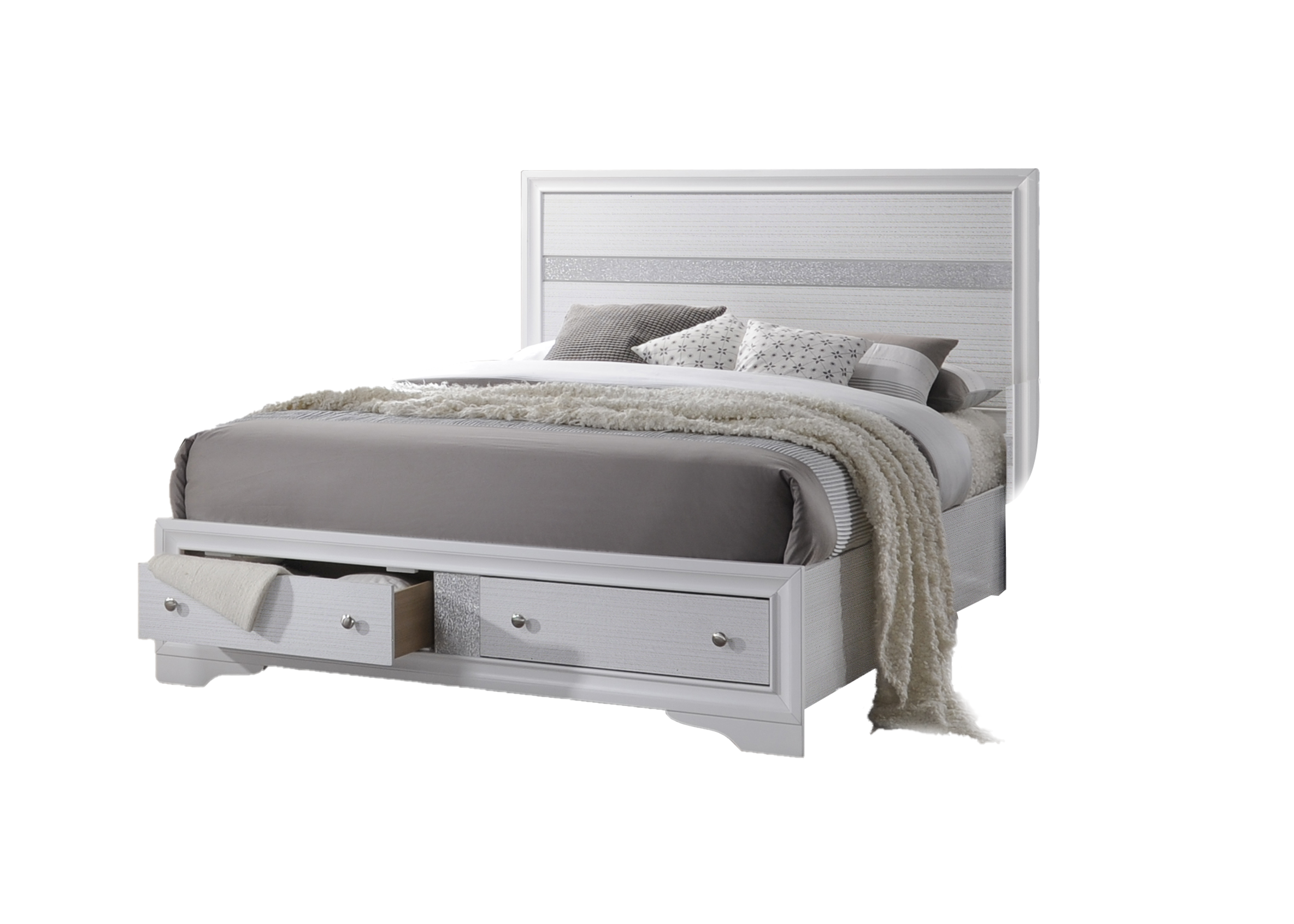 Matrix Traditional Style King Size Storage Bed made with Wood in White