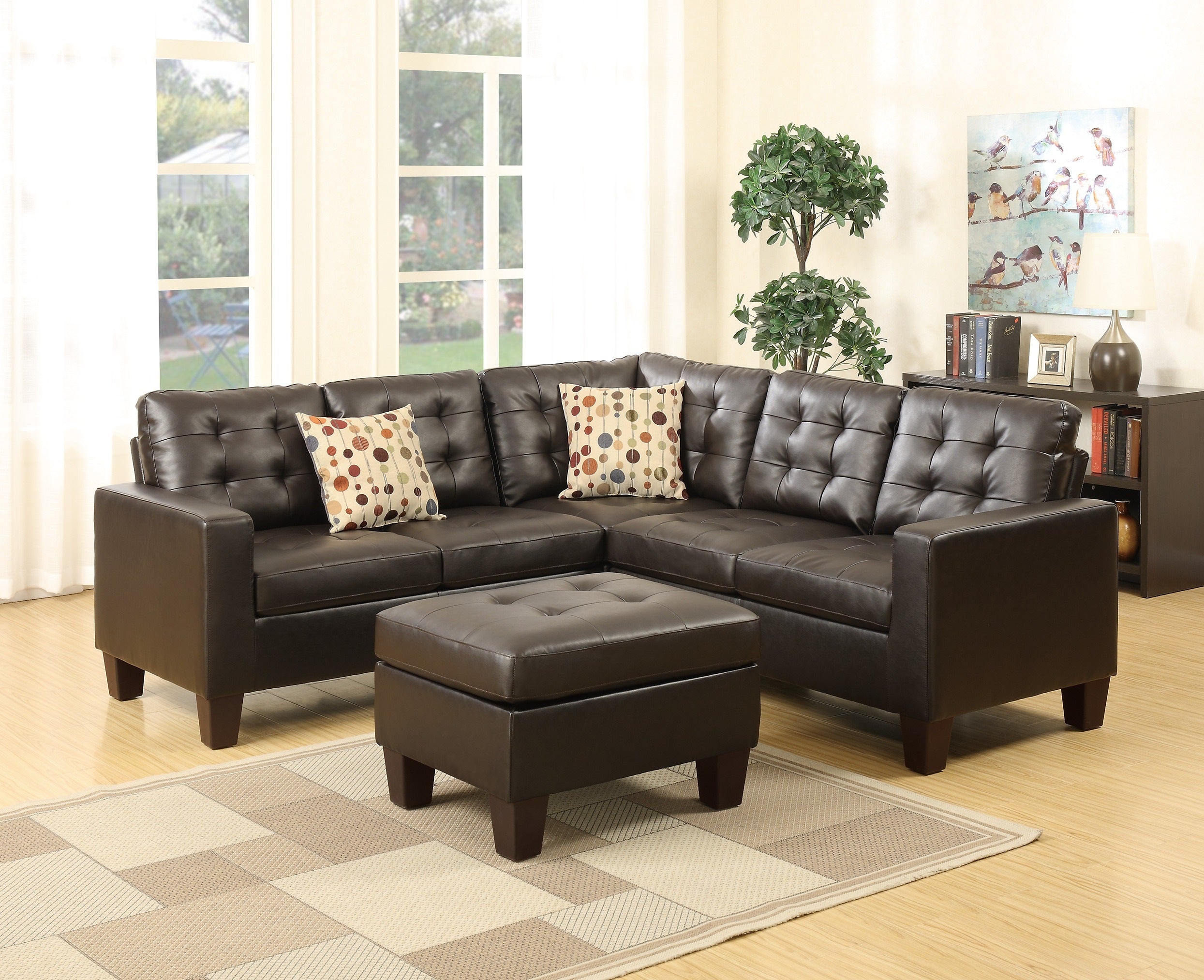 Modular Sectional w Ottoman Espresso Faux Leather 4pcs Sectional Sofa LAF And RAF Loveseat Corner Wedge Ottoman Tufted Cushion Couch