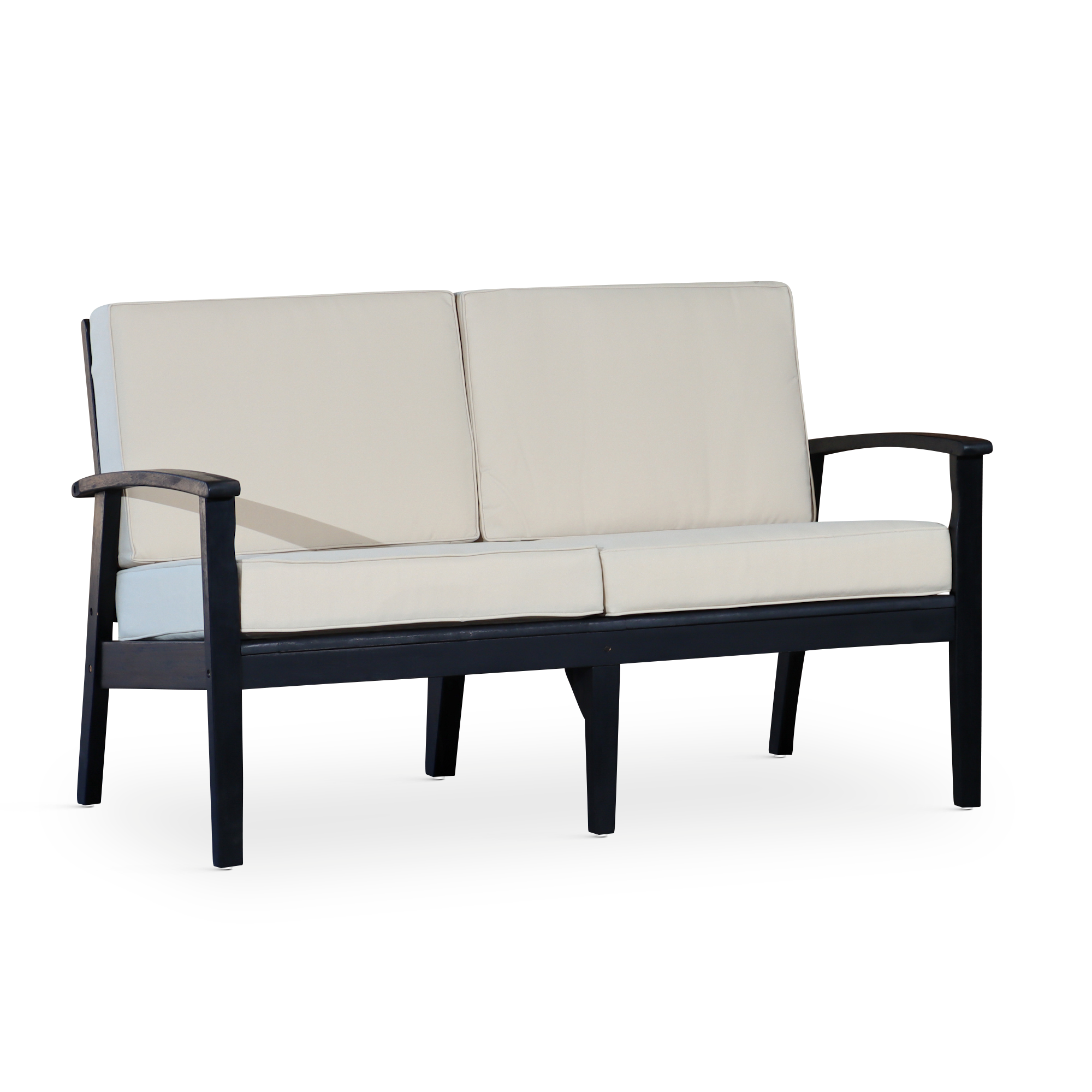 Eucalyptus Loveseat with Cushions, Espresso Finish, Sand Cushion