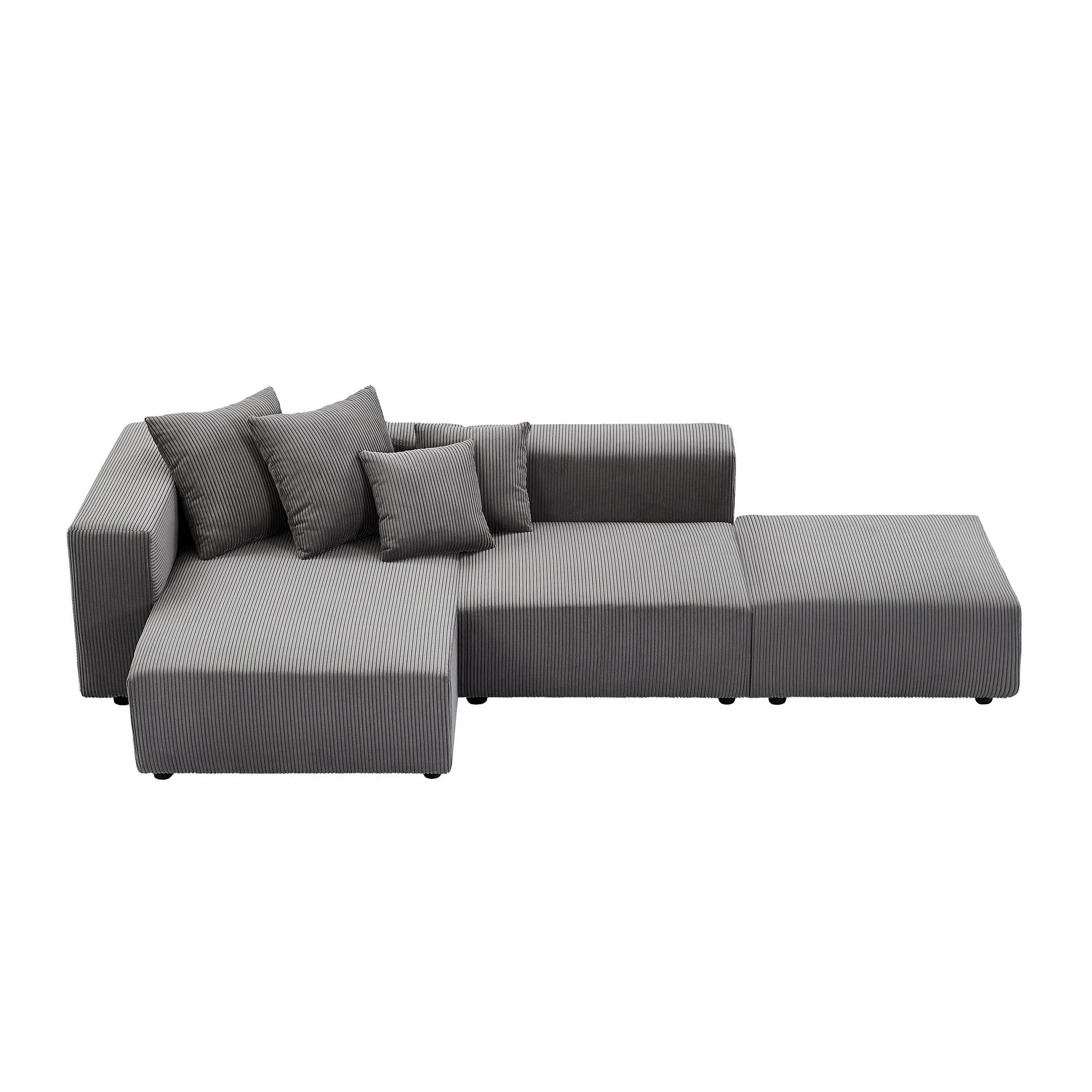 Soft Corduroy Sectional Modular Sofa Set, Small L-Shaped Chaise Couch for Living Room, Apartment, Office, Gray